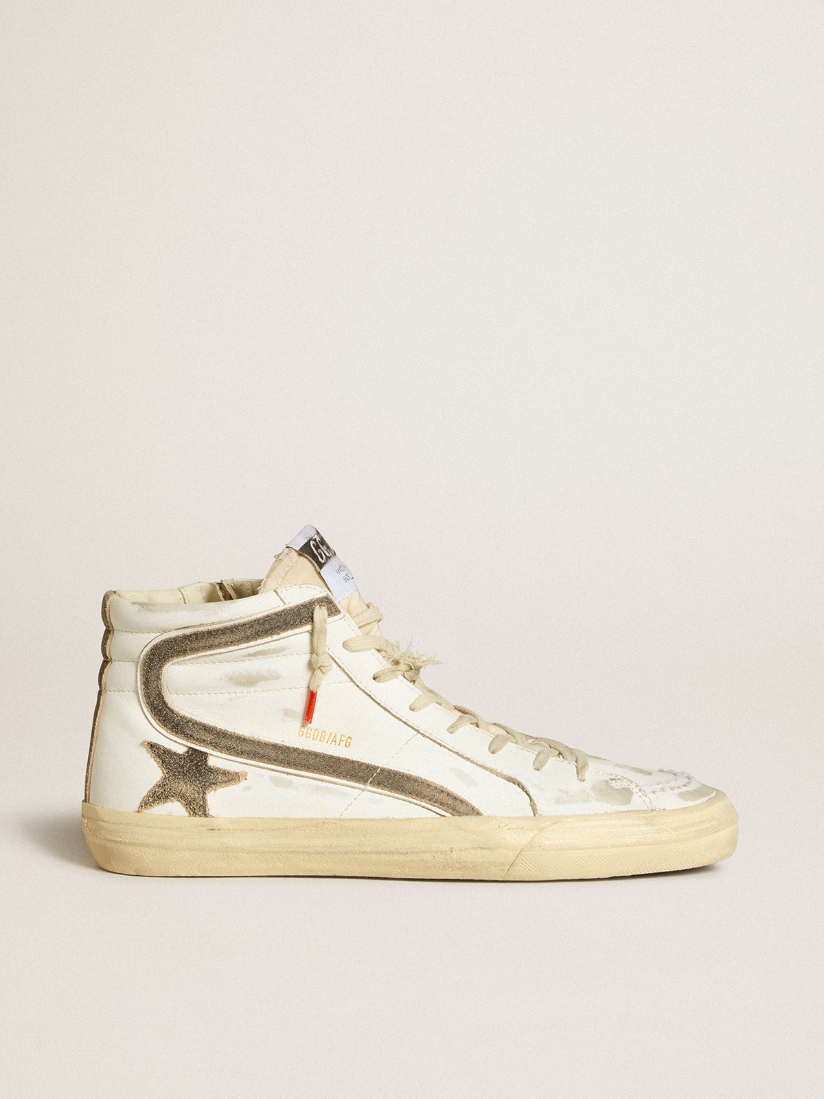 Golden Goose Men’s Slide LAB In White Leather With Star And Flash In Brown Suede - Sneaker Türkiye