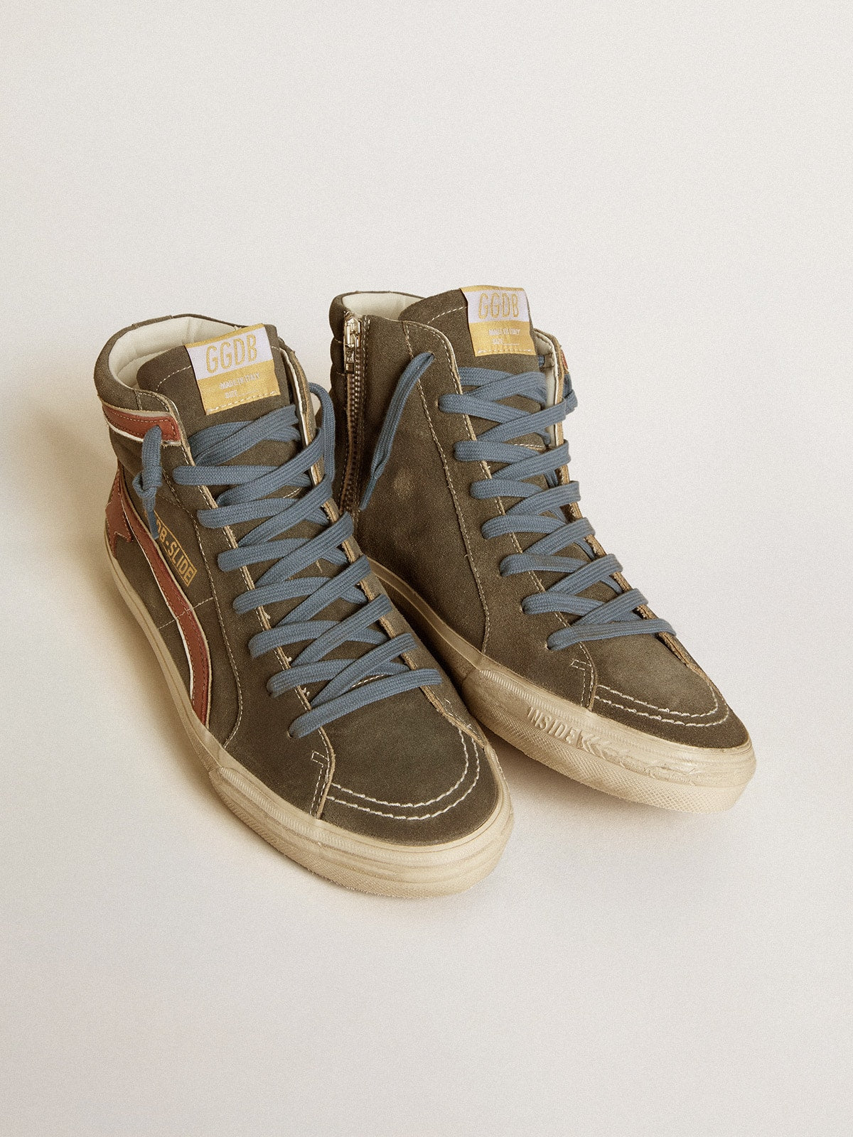 Golden Goose Men’s Slide In Gray Suede With Brown Nubuck Star And Flash - Sneaker Türkiye
