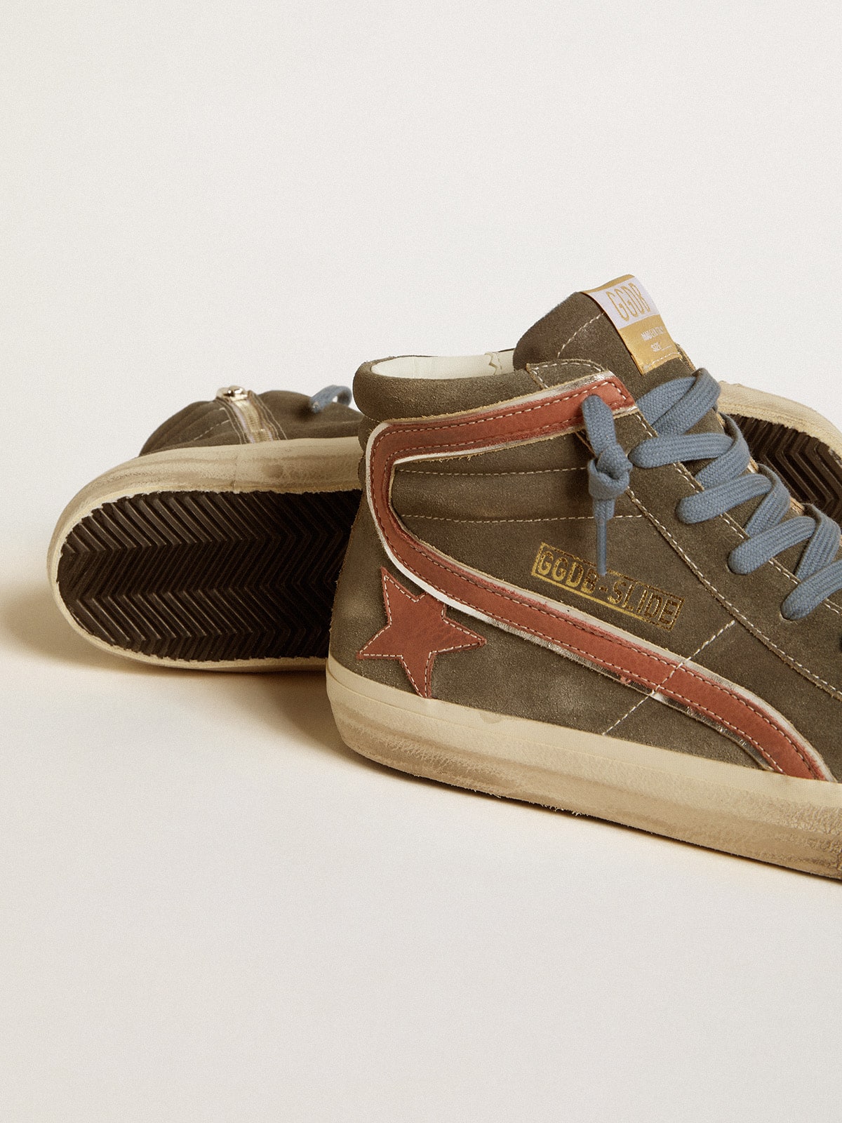 Golden Goose Men’s Slide In Gray Suede With Brown Nubuck Star And Flash - Sneaker Türkiye
