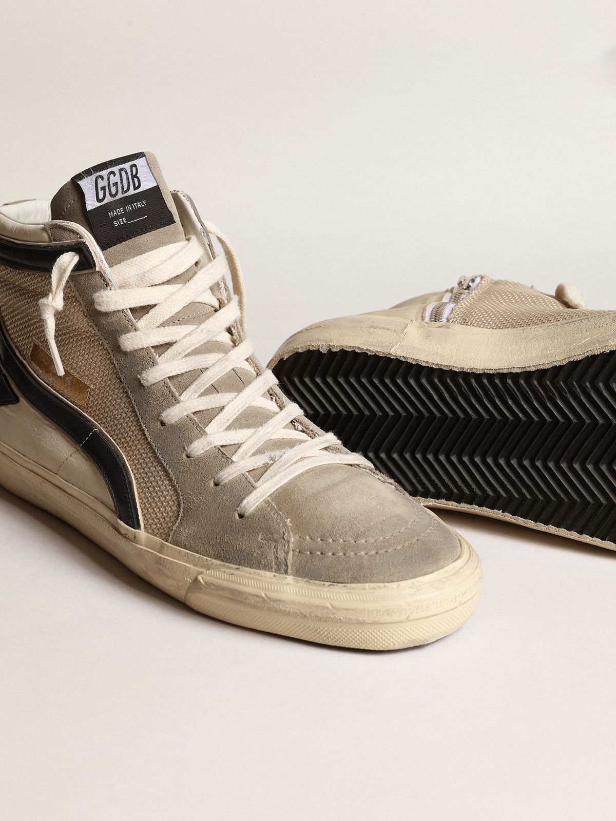Golden Goose Slide In Beige Mesh And Nylon With Blue Leather Star And Flash - Sneaker Türkiye