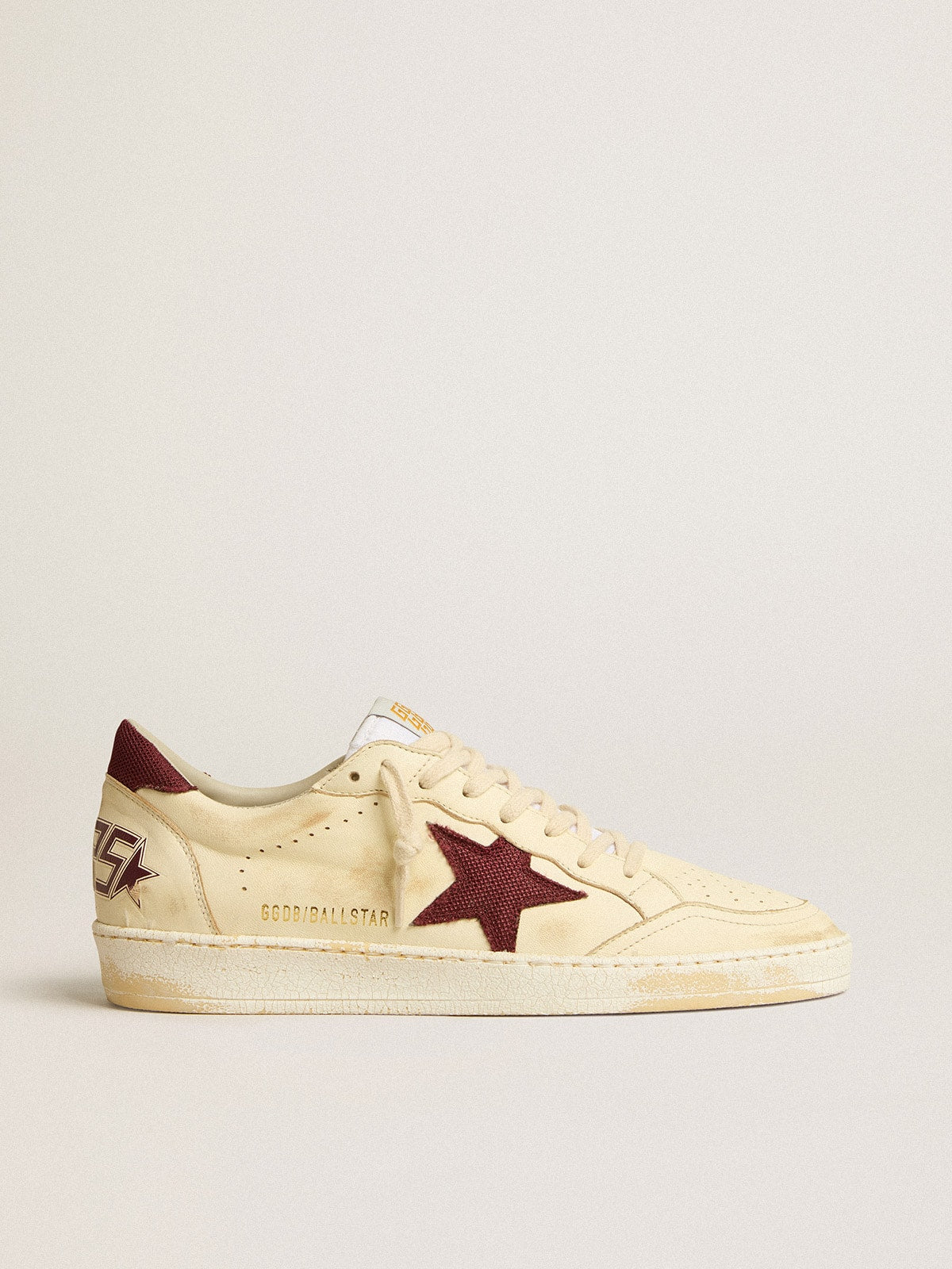 Golden Goose Men’s Ball Star In Beige Nappa With Burgundy Mesh Star And Heel Tab - Sneaker Türkiye