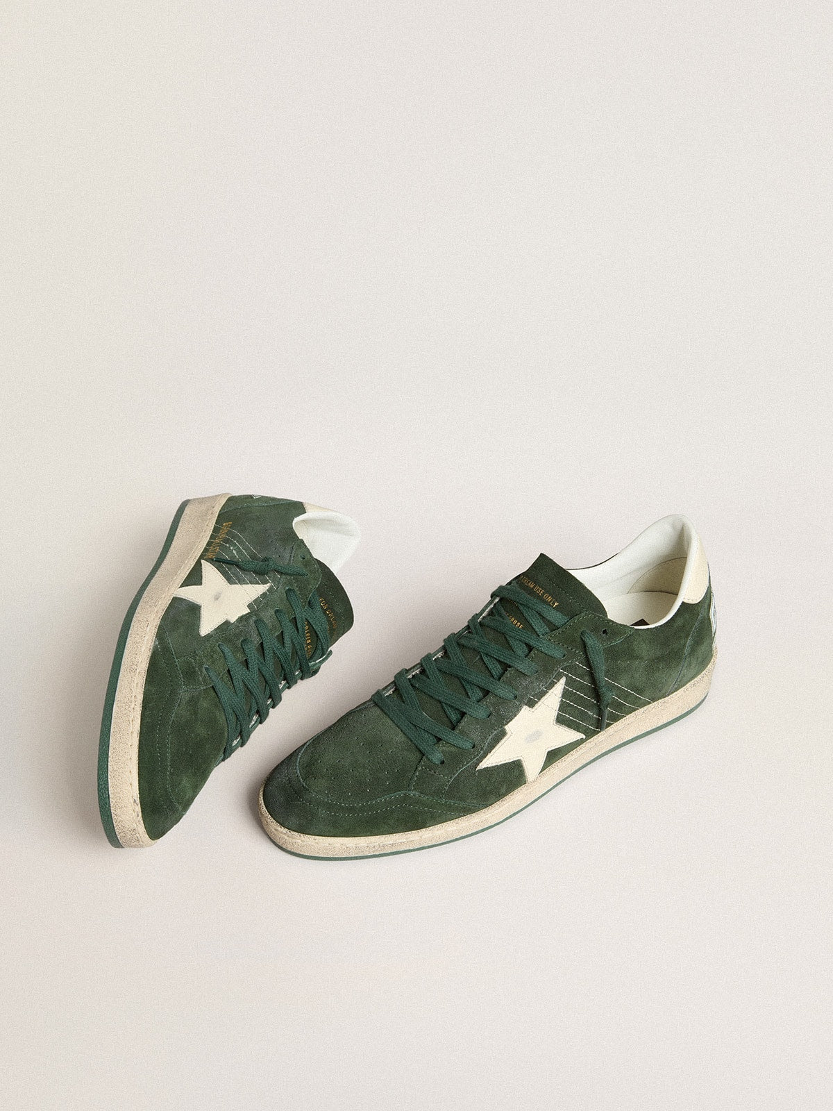 Golden Goose Men’s Ball Star In Green Suede With White Leather Star And Heel Tab - Sneaker Türkiye