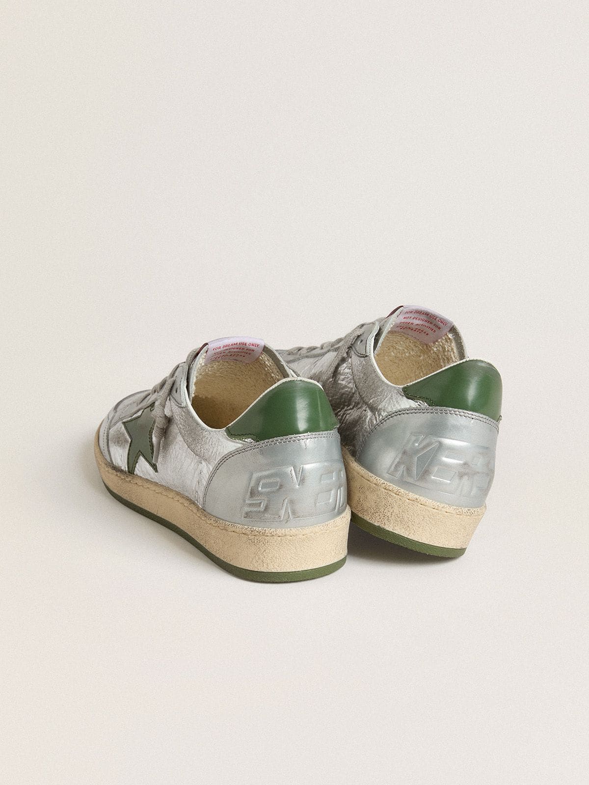 Golden Goose Men’s Ball Star In Silver Nylon With Green Leather Star And Heel Tab - Sneaker Türkiye