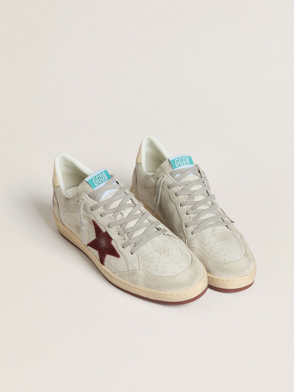 Golden Goose Men’s Ball Star In Crocodile-Print Nubuck With Burgundy Suede Star - Sneaker Türkiye