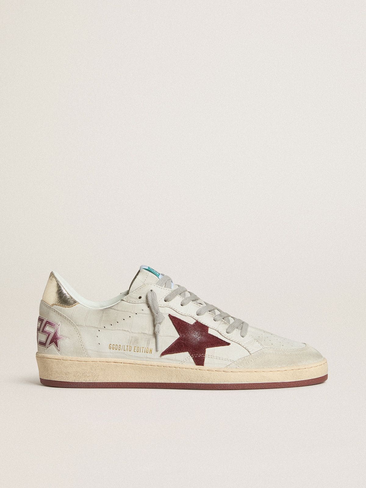 Golden Goose Men’s Ball Star In Crocodile-Print Nubuck With Burgundy Suede Star - Sneaker Türkiye