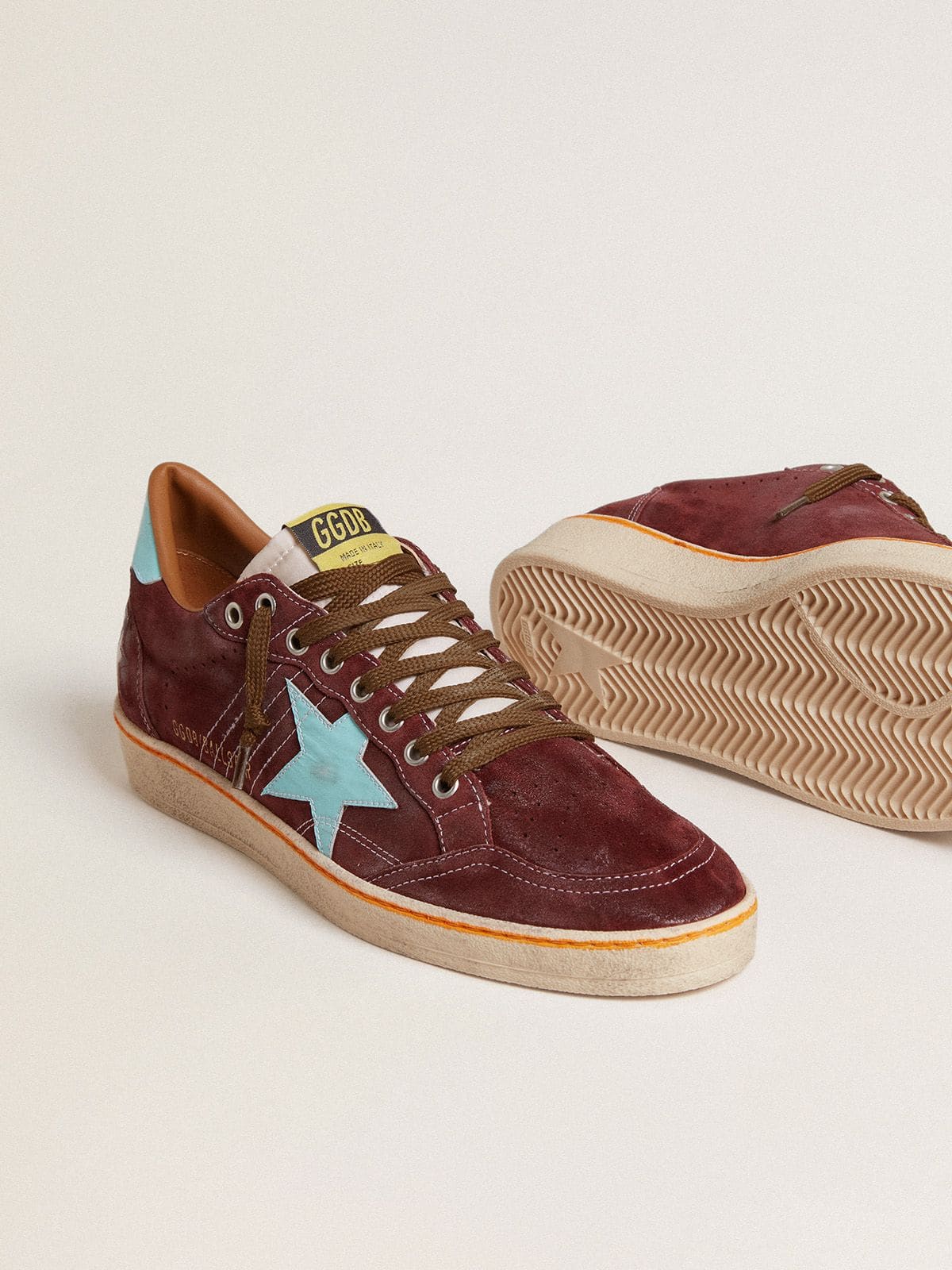 Golden Goose Men’s Ball Star In Dark Red Suede With Light Blue Star And Heel Tab - Sneaker Türkiye