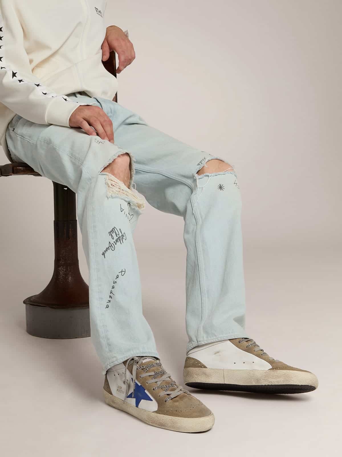 Golden Goose Men’s Mid Star With Blue Leather Star And Dove-Gray Suede Inserts - Sneaker Türkiye