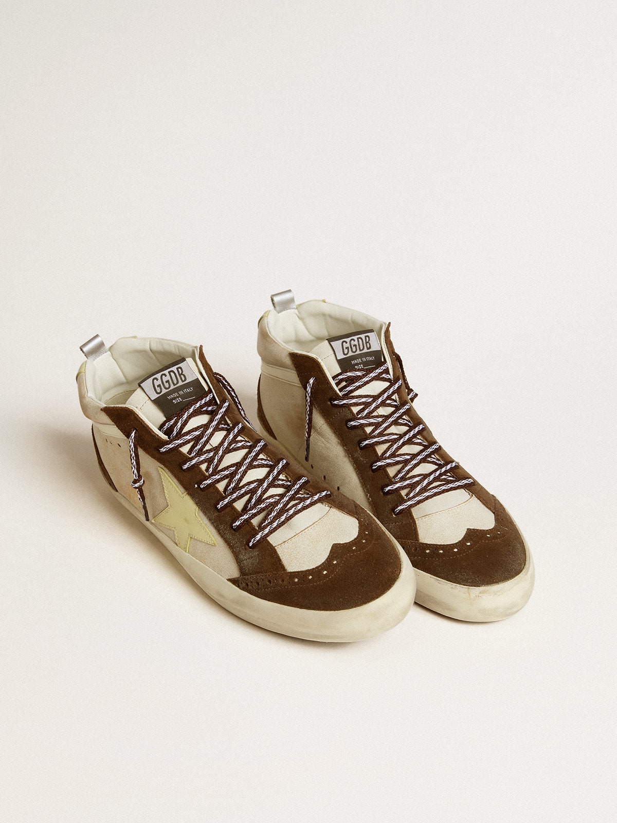 Golden Goose Men’s Mid Star In Beige Glitter With Yellow Suede Star And Cotton Flash - Sneaker Türkiye