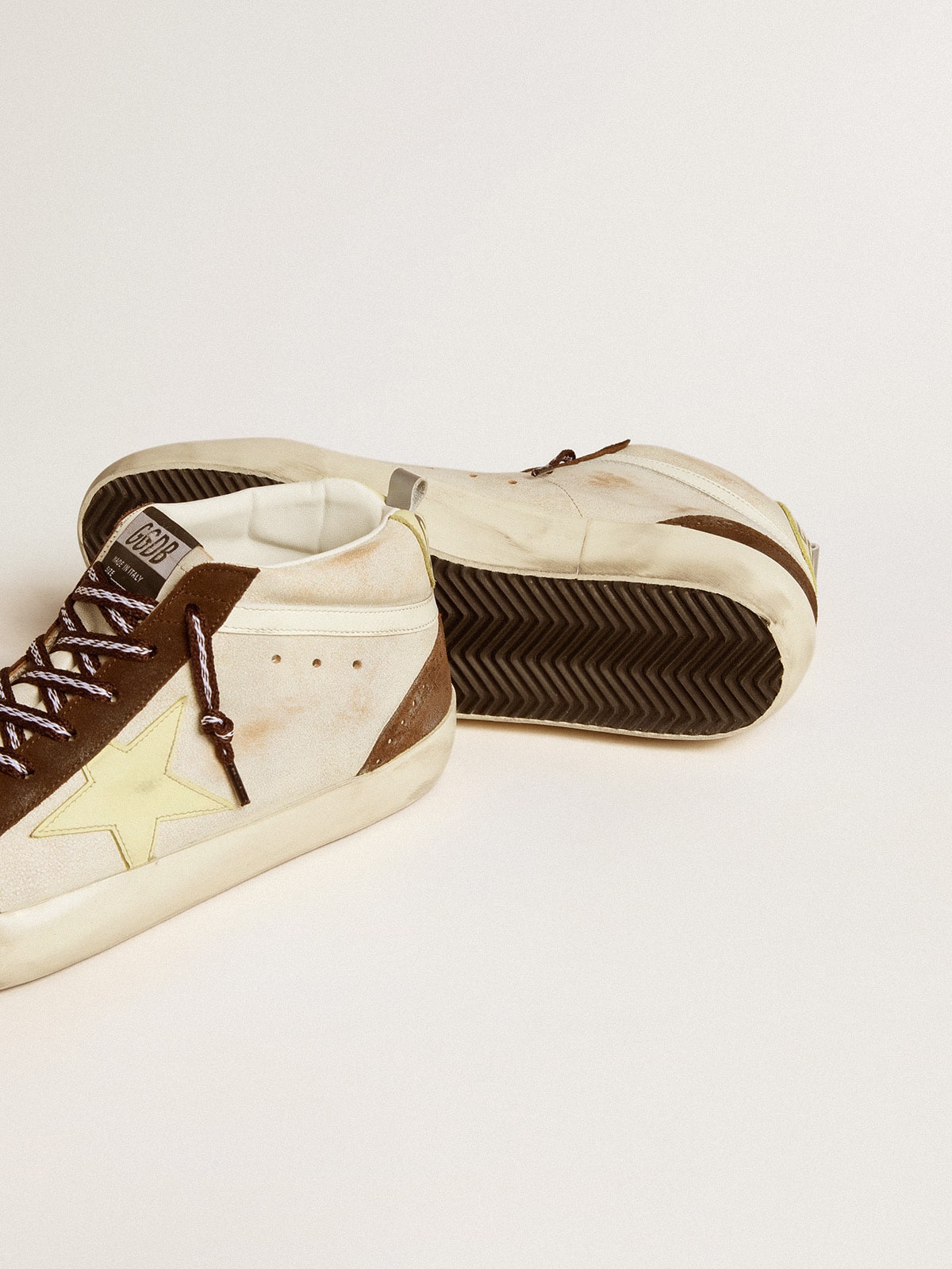 Golden Goose Men’s Mid Star In Beige Glitter With Yellow Suede Star And Cotton Flash - Sneaker Türkiye