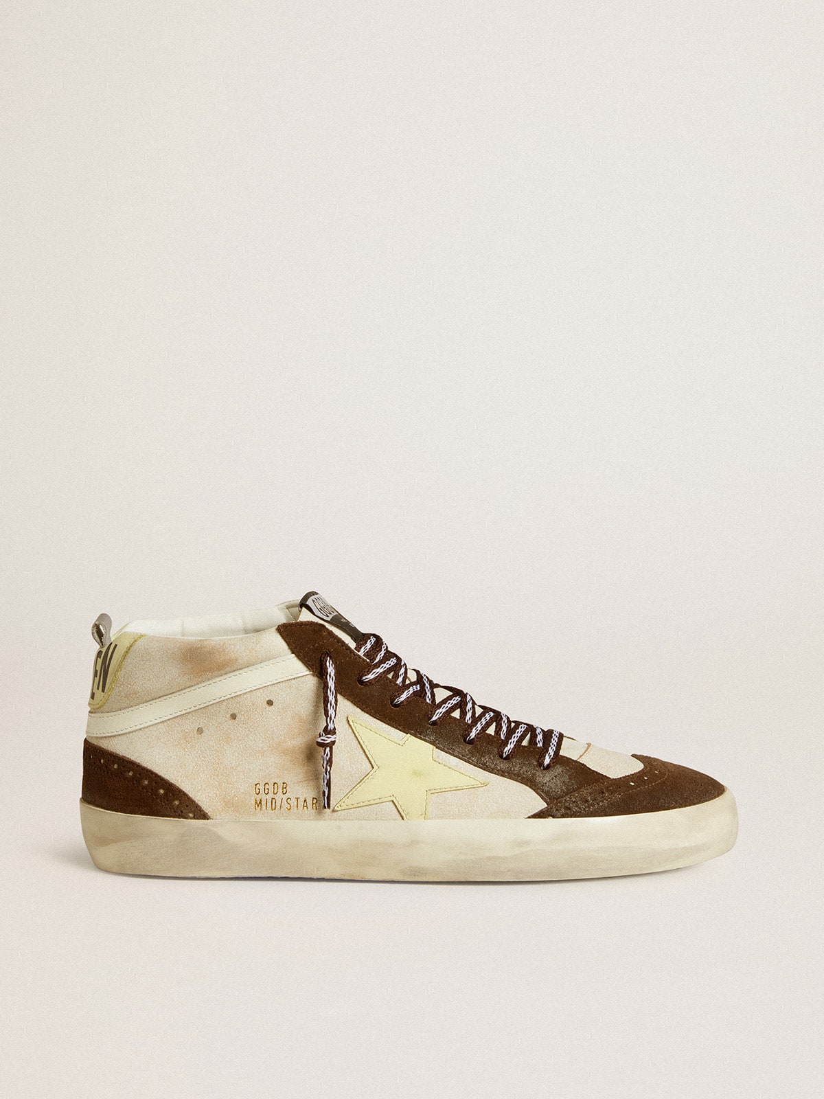 Golden Goose Men’s Mid Star In Beige Glitter With Yellow Suede Star And Cotton Flash - Sneaker Türkiye