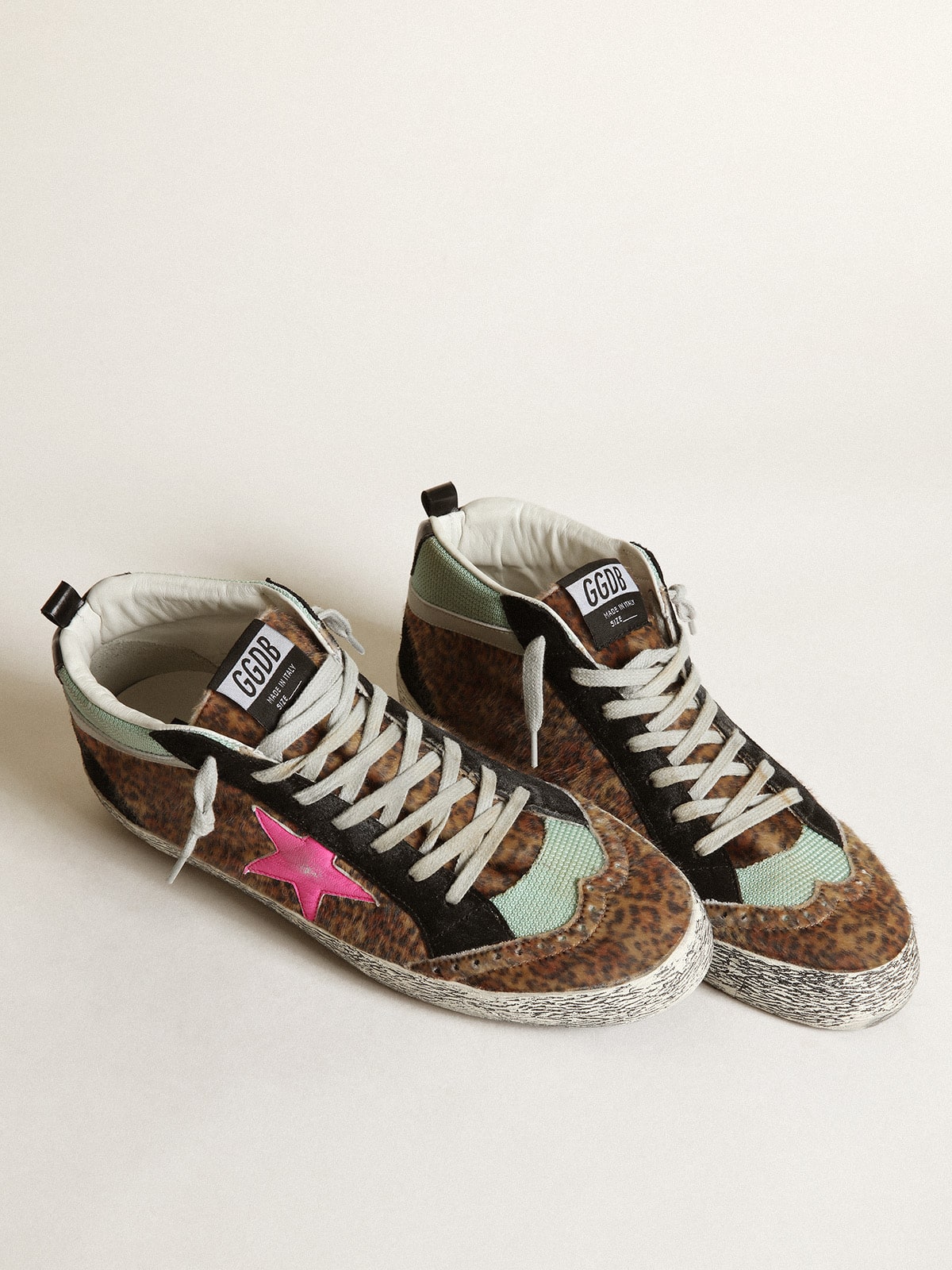 Golden Goose Mid Star In Leopard-Print Pony Skin With Fuchsia Leather Star - Sneaker Türkiye