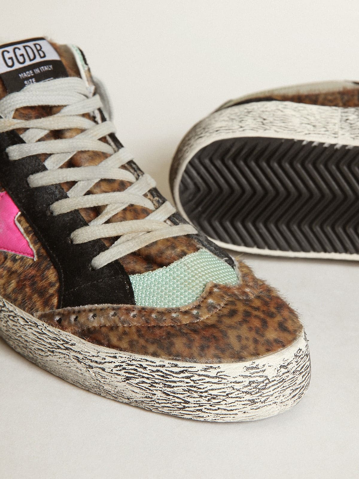 Golden Goose Mid Star In Leopard-Print Pony Skin With Fuchsia Leather Star - Sneaker Türkiye