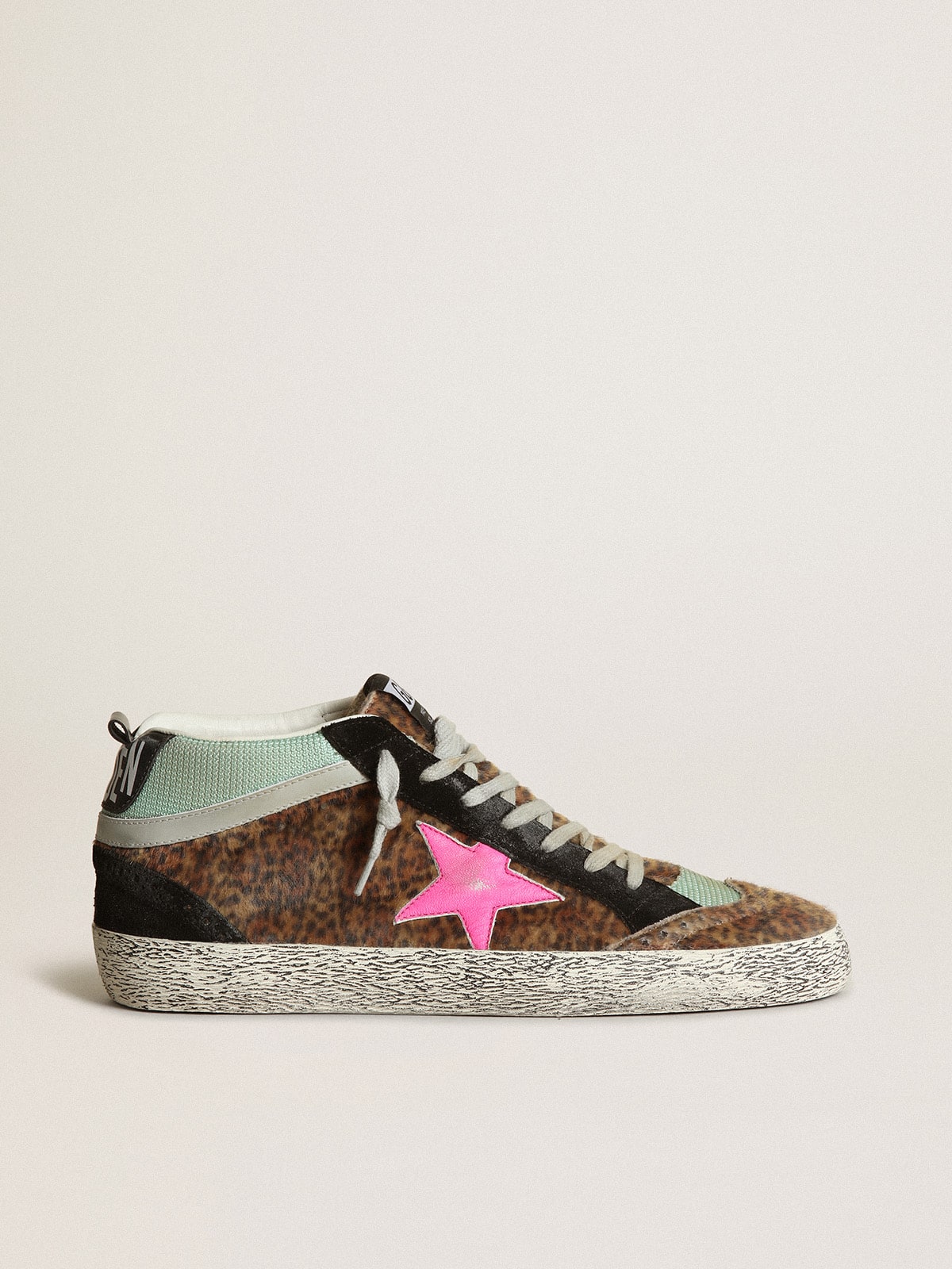 Golden Goose Mid Star In Leopard-Print Pony Skin With Fuchsia Leather Star - Sneaker Türkiye