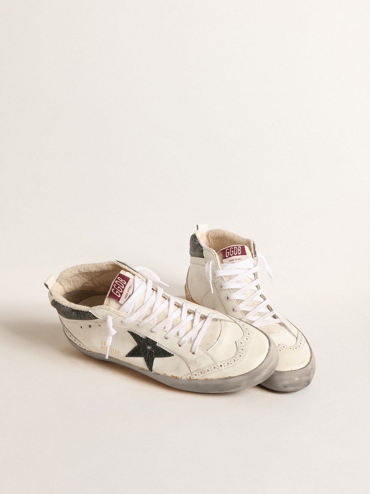 Golden Goose Mid Star With Green Metallic Leather Star And White Flash - Sneaker Türkiye