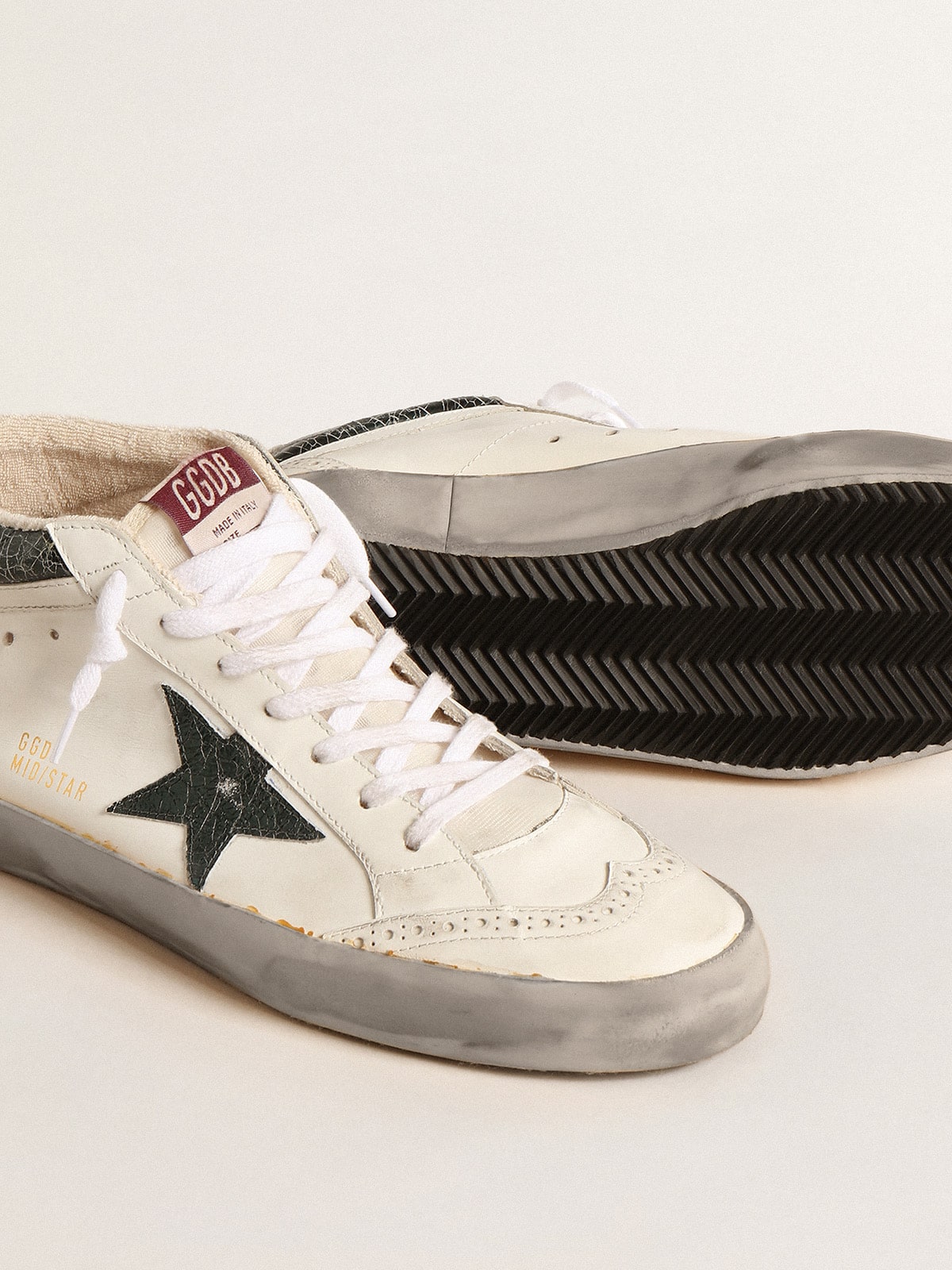 Golden Goose Mid Star With Green Metallic Leather Star And White Flash - Sneaker Türkiye