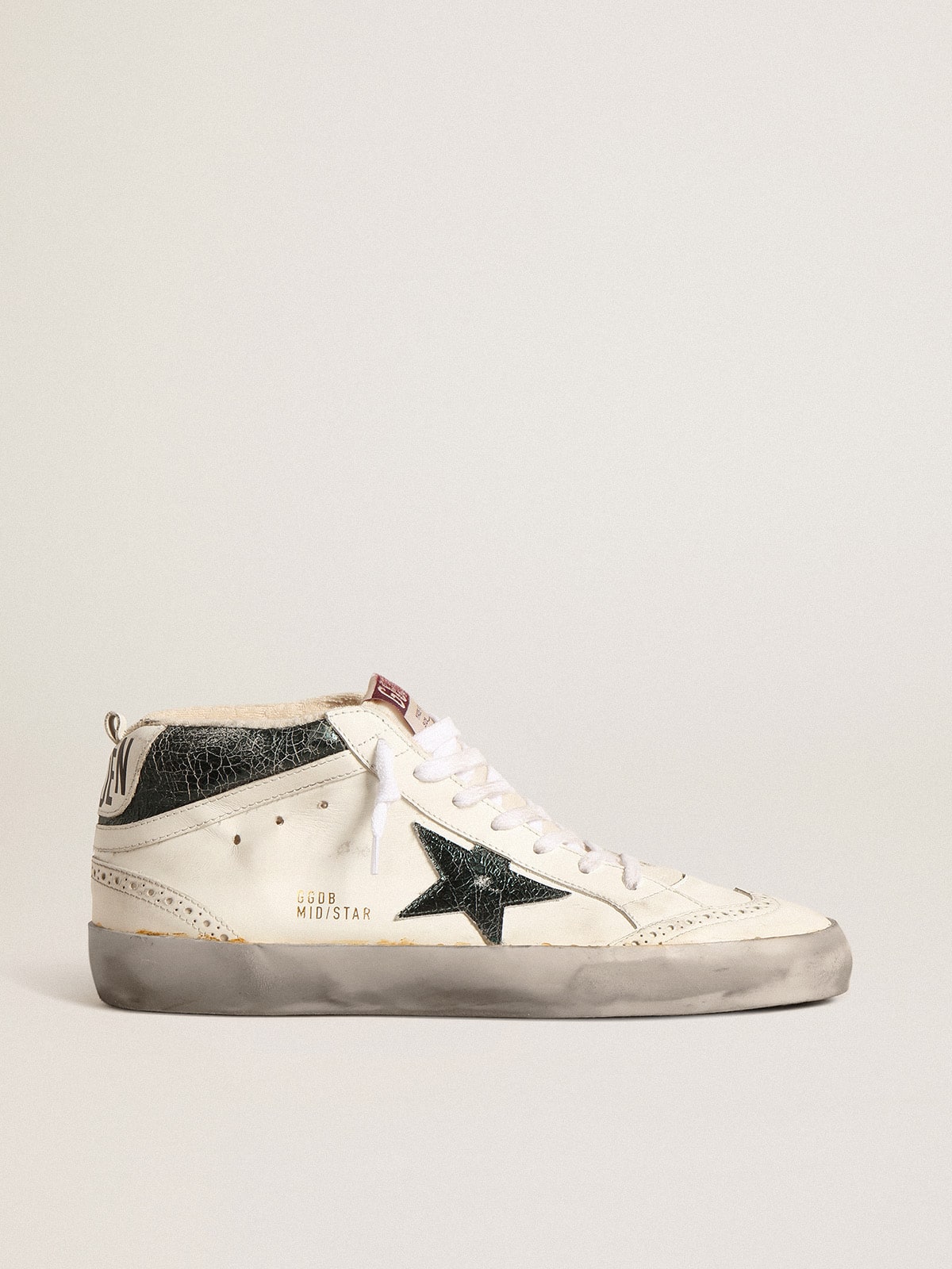 Golden Goose Mid Star With Green Metallic Leather Star And White Flash - Sneaker Türkiye