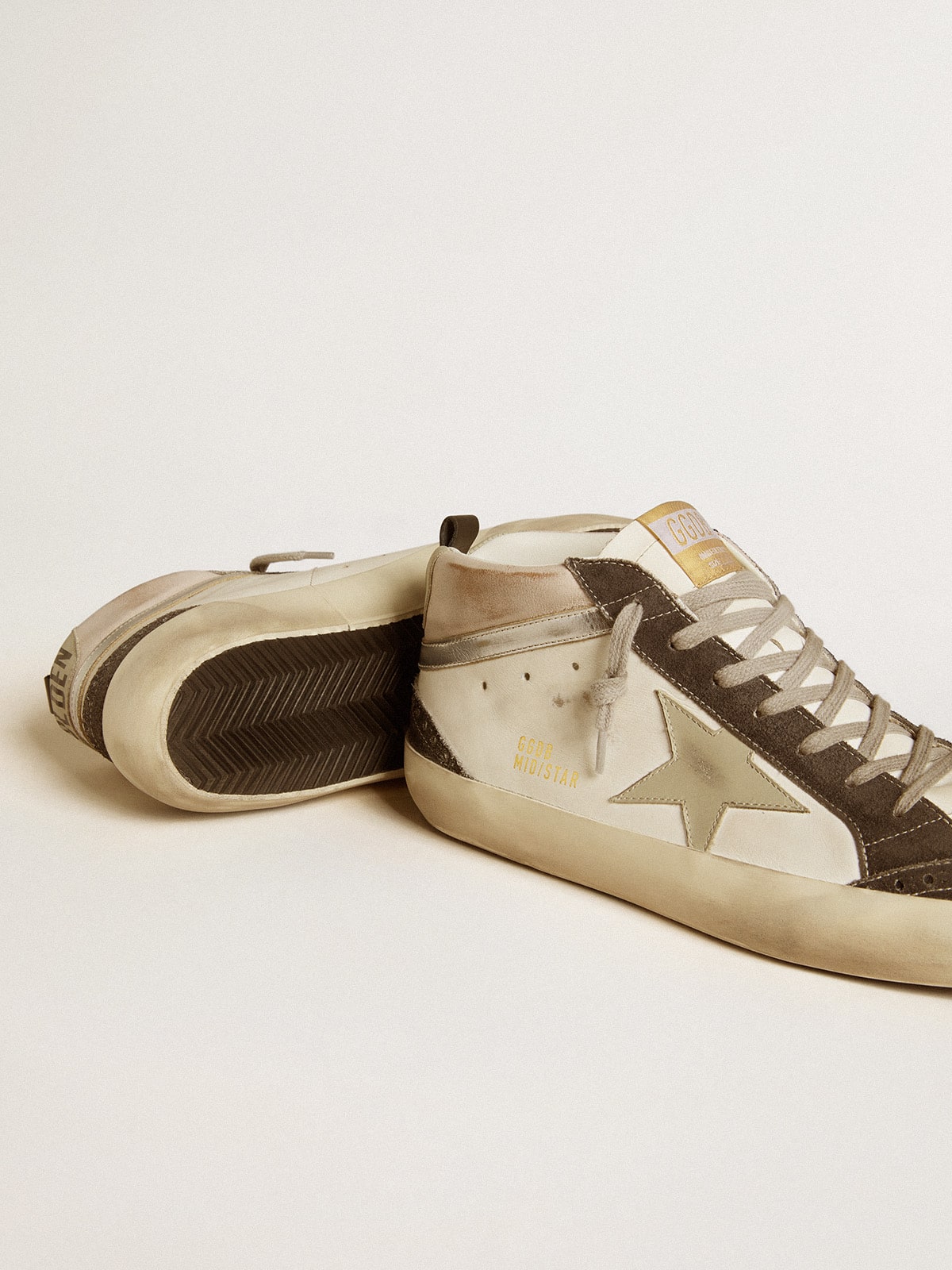 Golden Goose Mid Star With Gray Leather Star And Metallic Silver Leather Flash - Sneaker Türkiye