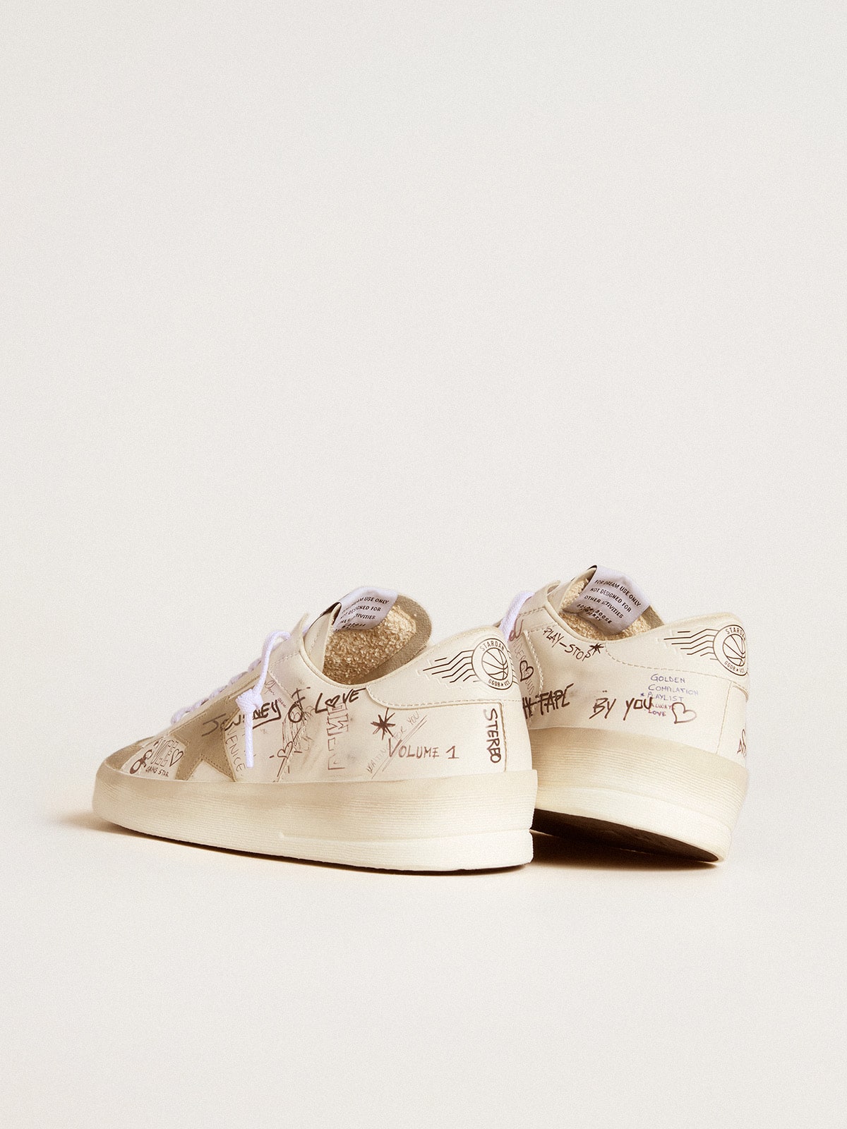 Golden Goose Stardan In Leather With All-Over Lettering And Ice-Gray Suede Star - Sneaker Türkiye