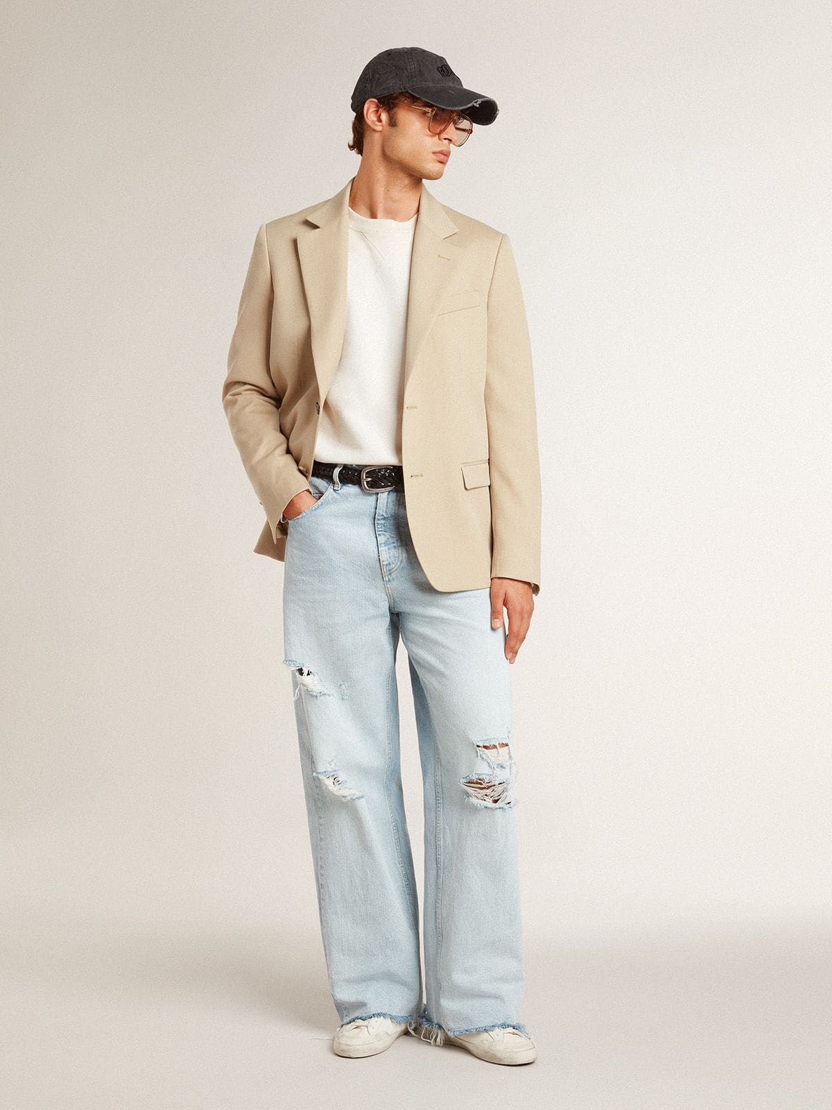 Golden Goose Stardan In Leather With All-Over Lettering And Ice-Gray Suede Star - Sneaker Türkiye
