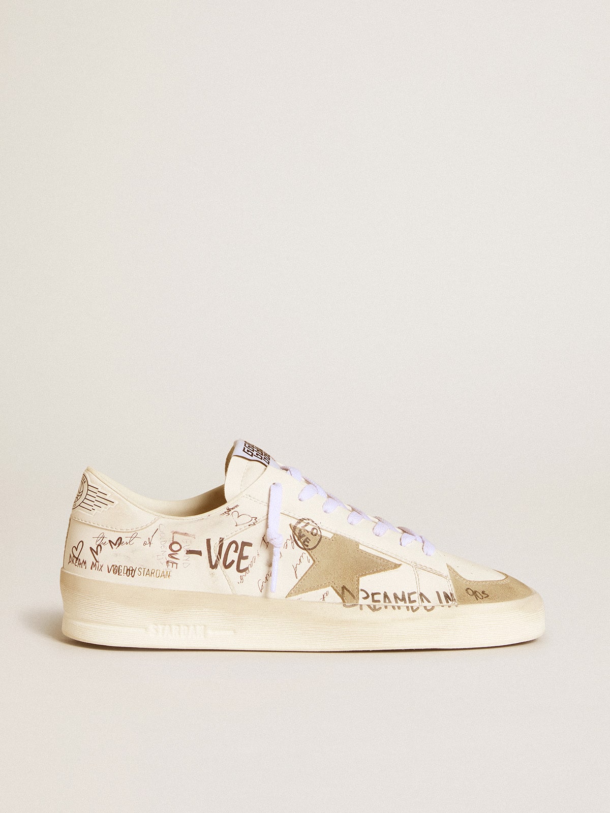 Golden Goose Stardan In Leather With All-Over Lettering And Ice-Gray Suede Star - Sneaker Türkiye