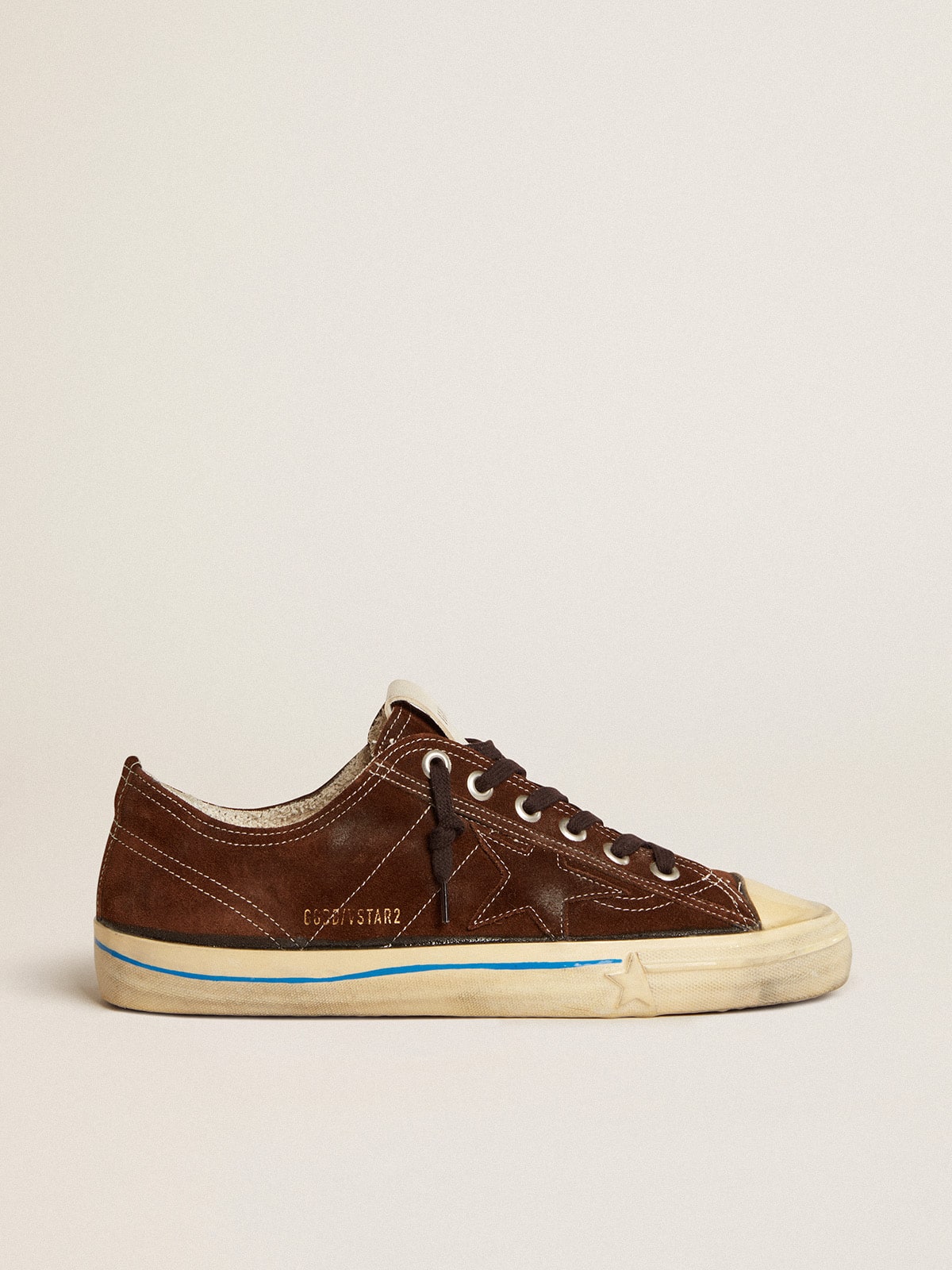 Golden Goose Men’s V-Star LTD Sneakers In Dark Brown Suede With Tone-On-Tone Star - Sneaker Türkiye