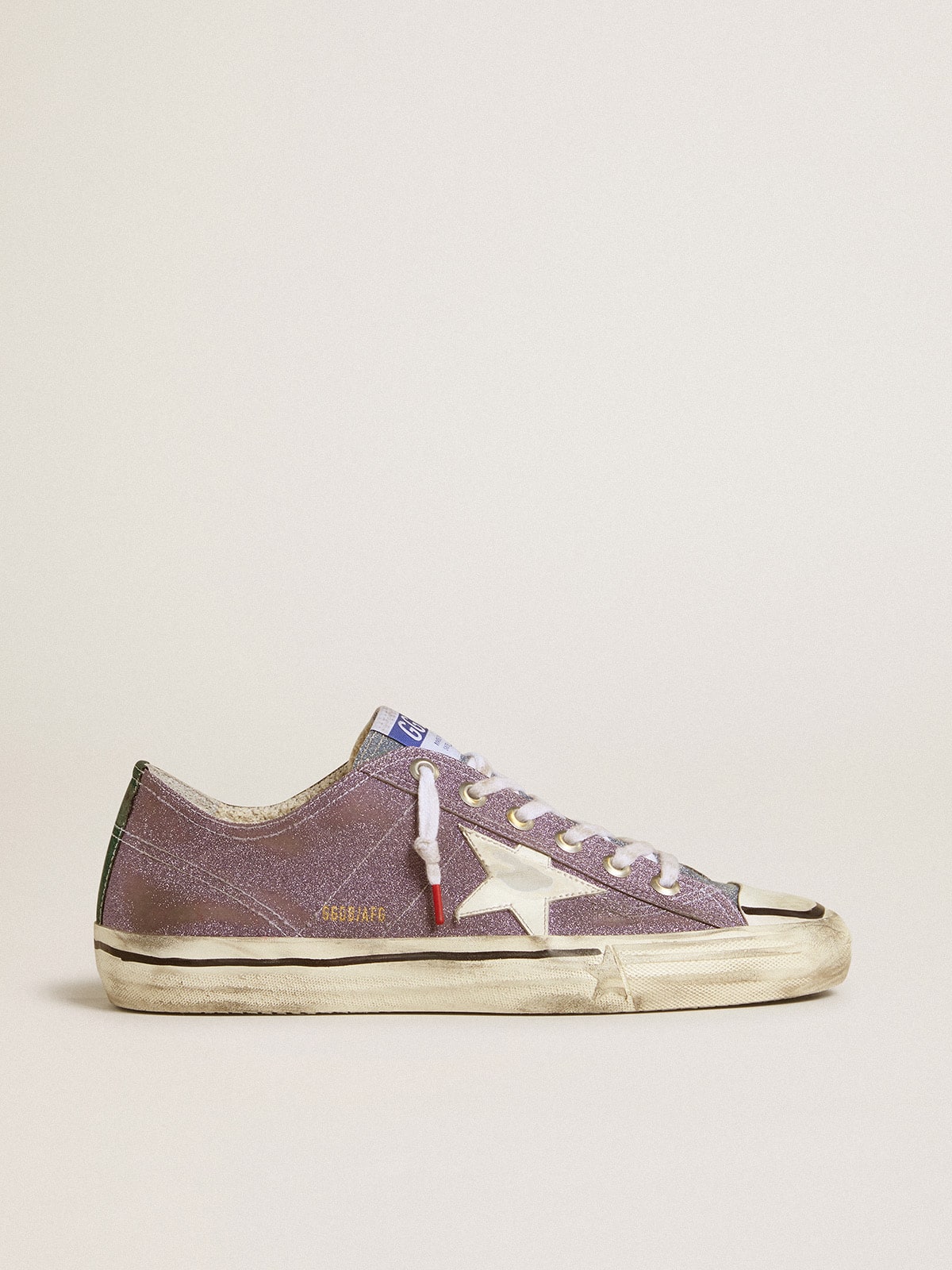 Golden Goose Men’s V-Star Lab In Lilac Leather And Glitter With White Star And Silver Glitter Tongue - Sneaker Türkiye