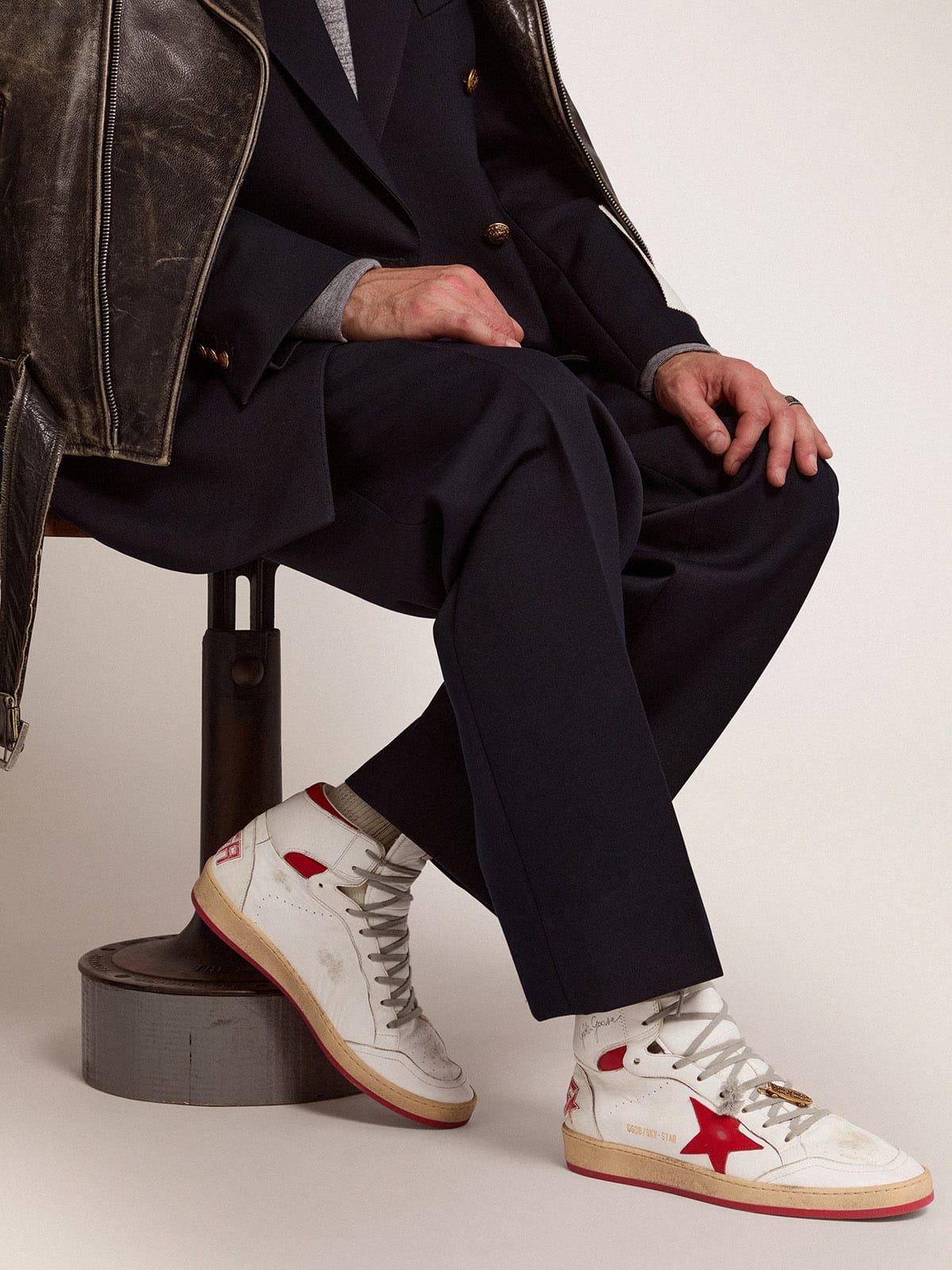 Golden Goose Men’s Sky-Star With Signature On The Ankle And Red Inserts - Sneaker Türkiye