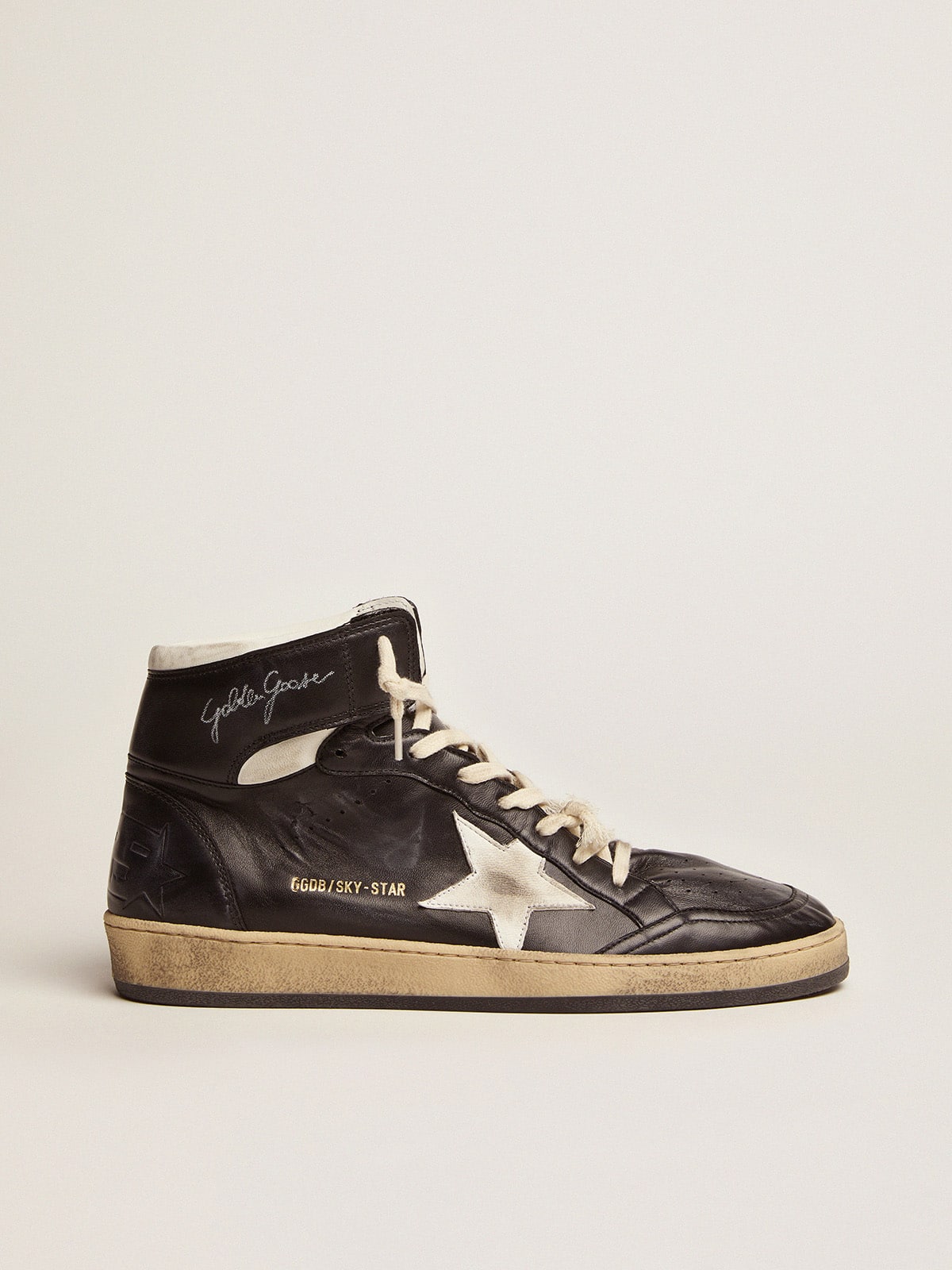 Golden Goose Sky-Star In Black Nappa Leather With White Leather Star - Sneaker Türkiye