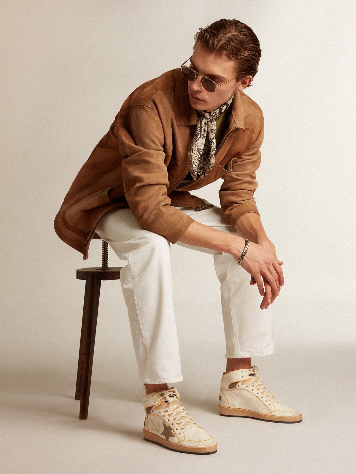 Golden Goose Men’s Sky-Star In White Nappa Leather With Dove-Gray Suede Star - Sneaker Türkiye