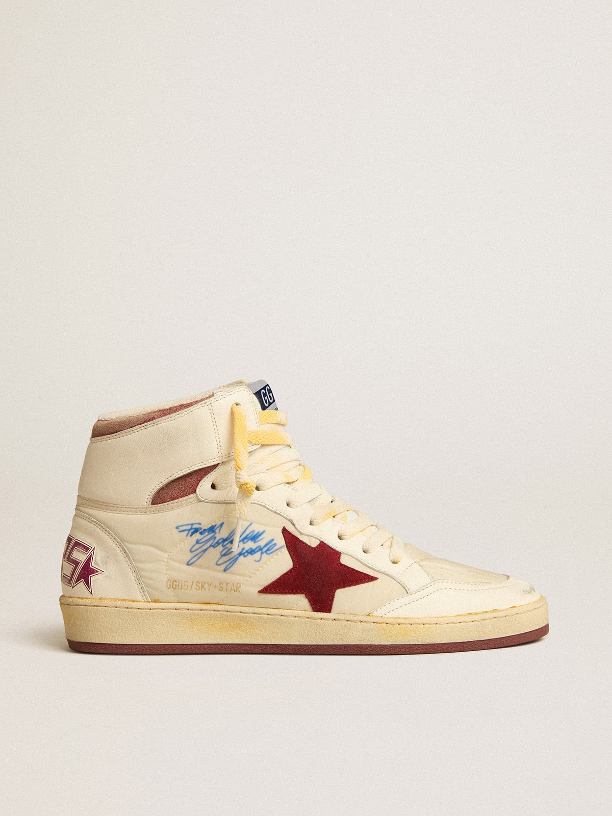 Golden Goose Sky-Star In Beige Nylon And Nappa With Pomegranate Suede Star - Sneaker Türkiye