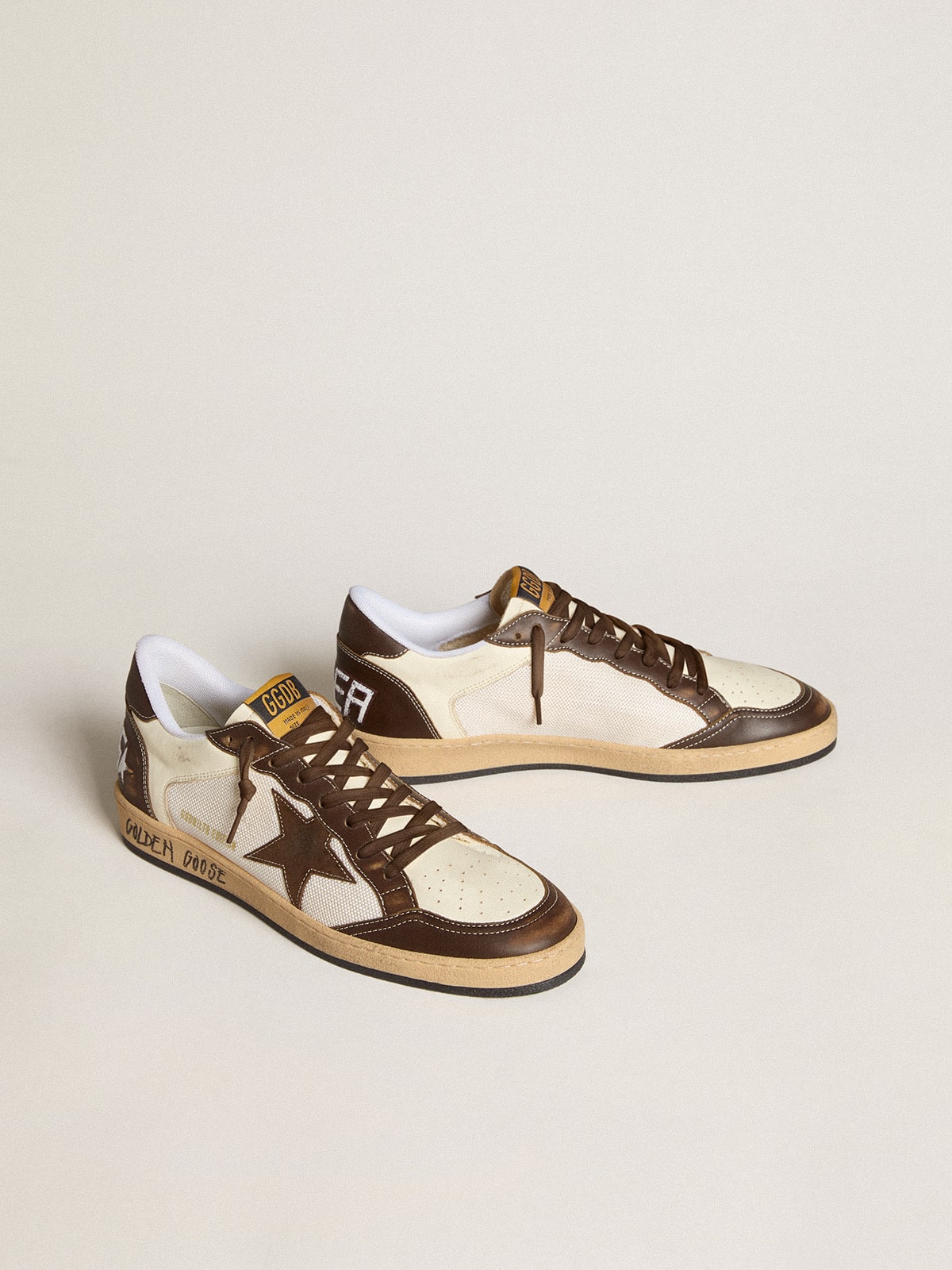 Golden Goose Men’s Ball Star In Nappa And Mesh With Suede Star And Brown Leather Inserts - Sneaker Türkiye