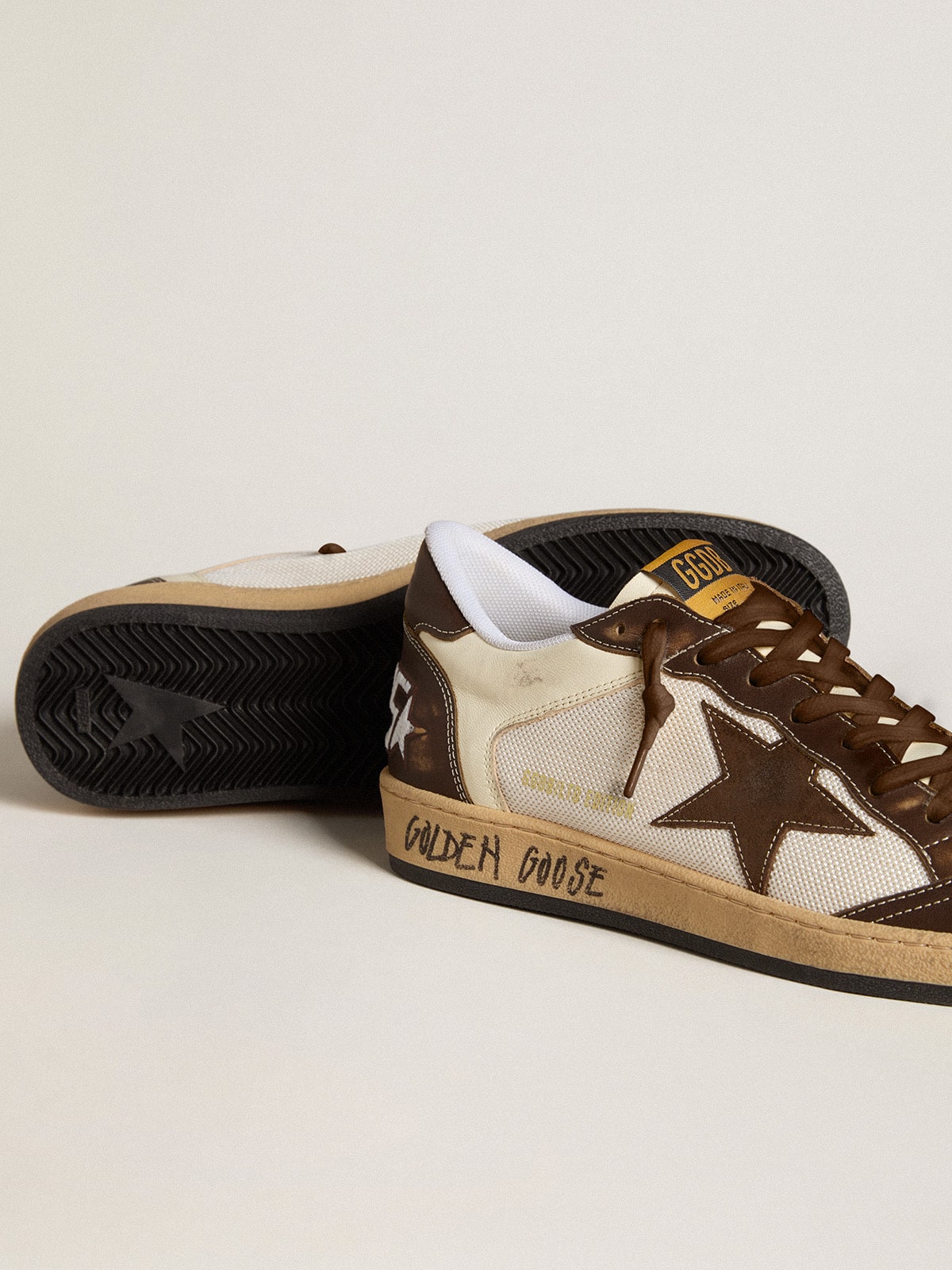 Golden Goose Men’s Ball Star In Nappa And Mesh With Suede Star And Brown Leather Inserts - Sneaker Türkiye