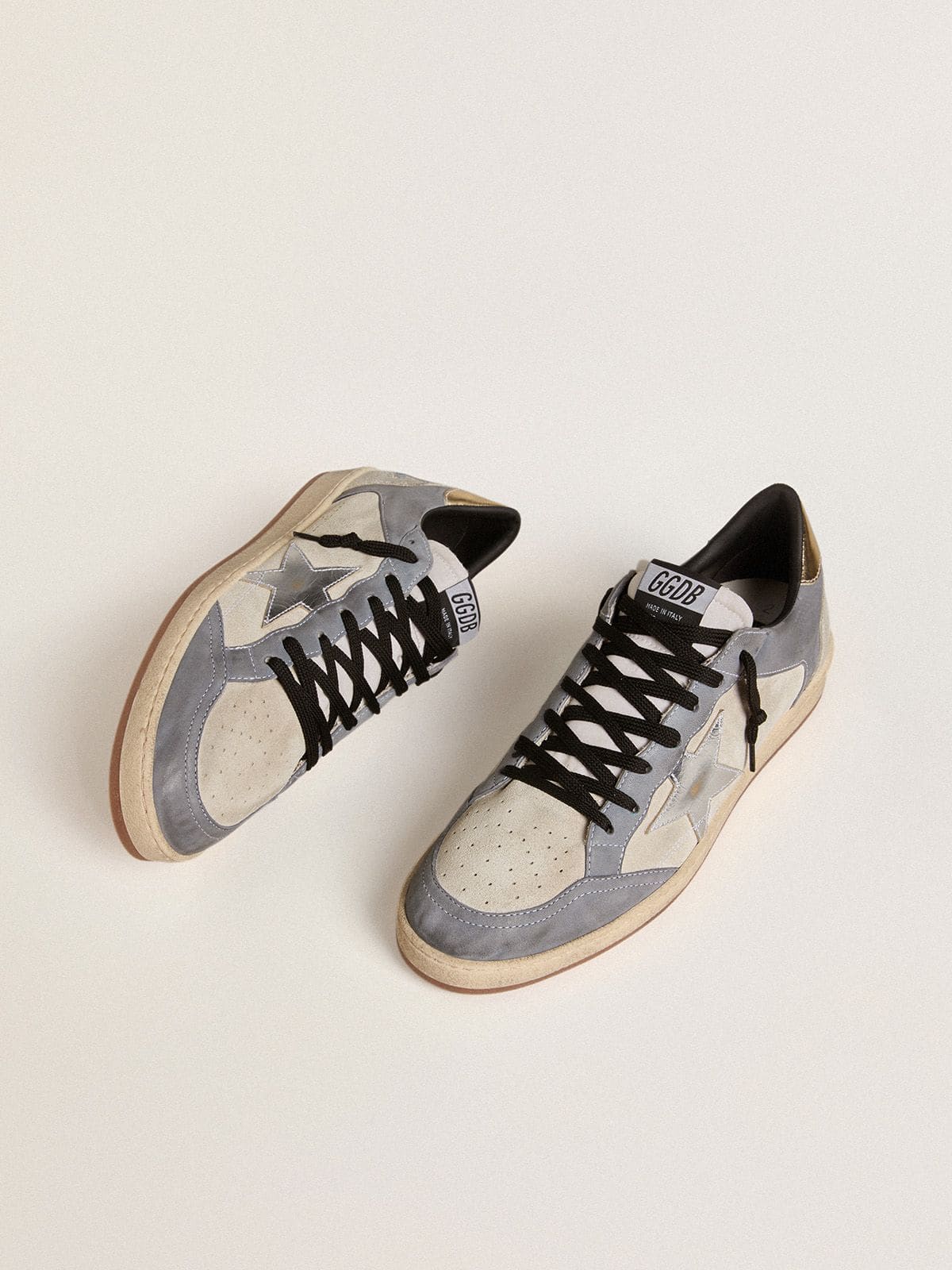 Golden Goose Men’s Ball Star In Suede And Nubuck With Silver Metallic Leather Star And Gold Metallic Leather Heel Tab - Sneaker Türkiye