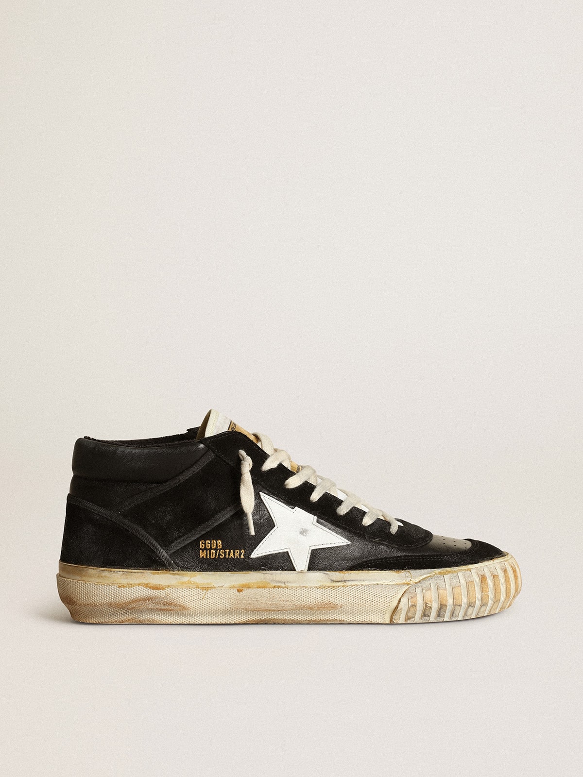 Golden Goose Men’s Mid Star In Black Nappa And Suede With White Leather Star - Sneaker Türkiye