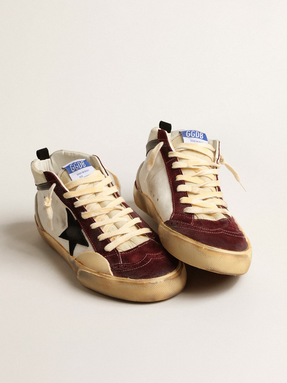 Golden Goose Mid Star In Nappa With Black Suede Star And Wine-Red Inserts - Sneaker Türkiye