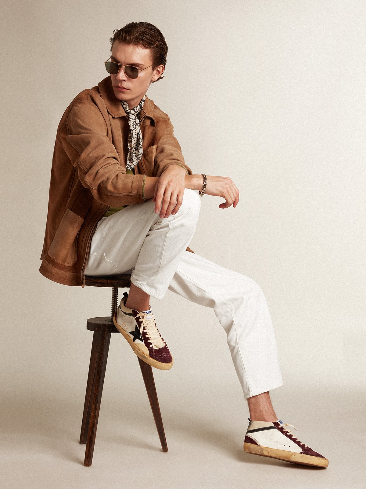 Golden Goose Mid Star In Nappa With Black Suede Star And Wine-Red Inserts - Sneaker Türkiye