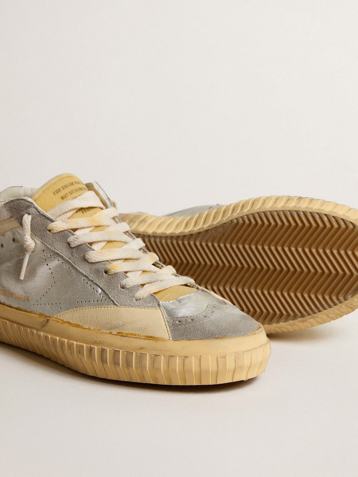 Golden Goose Mid Star LAB In Silver Metallic Leather And Mesh With Perforated Star - Sneaker Türkiye