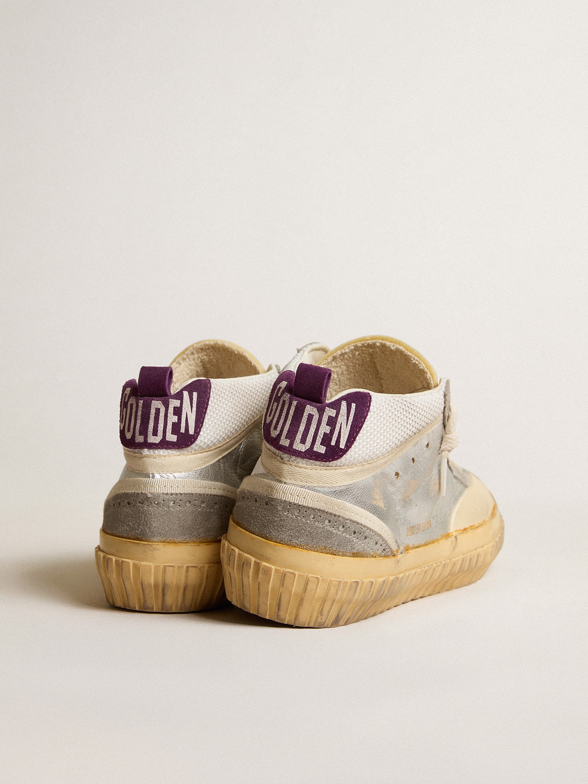 Golden Goose Mid Star LAB In Silver Metallic Leather And Mesh With Perforated Star - Sneaker Türkiye