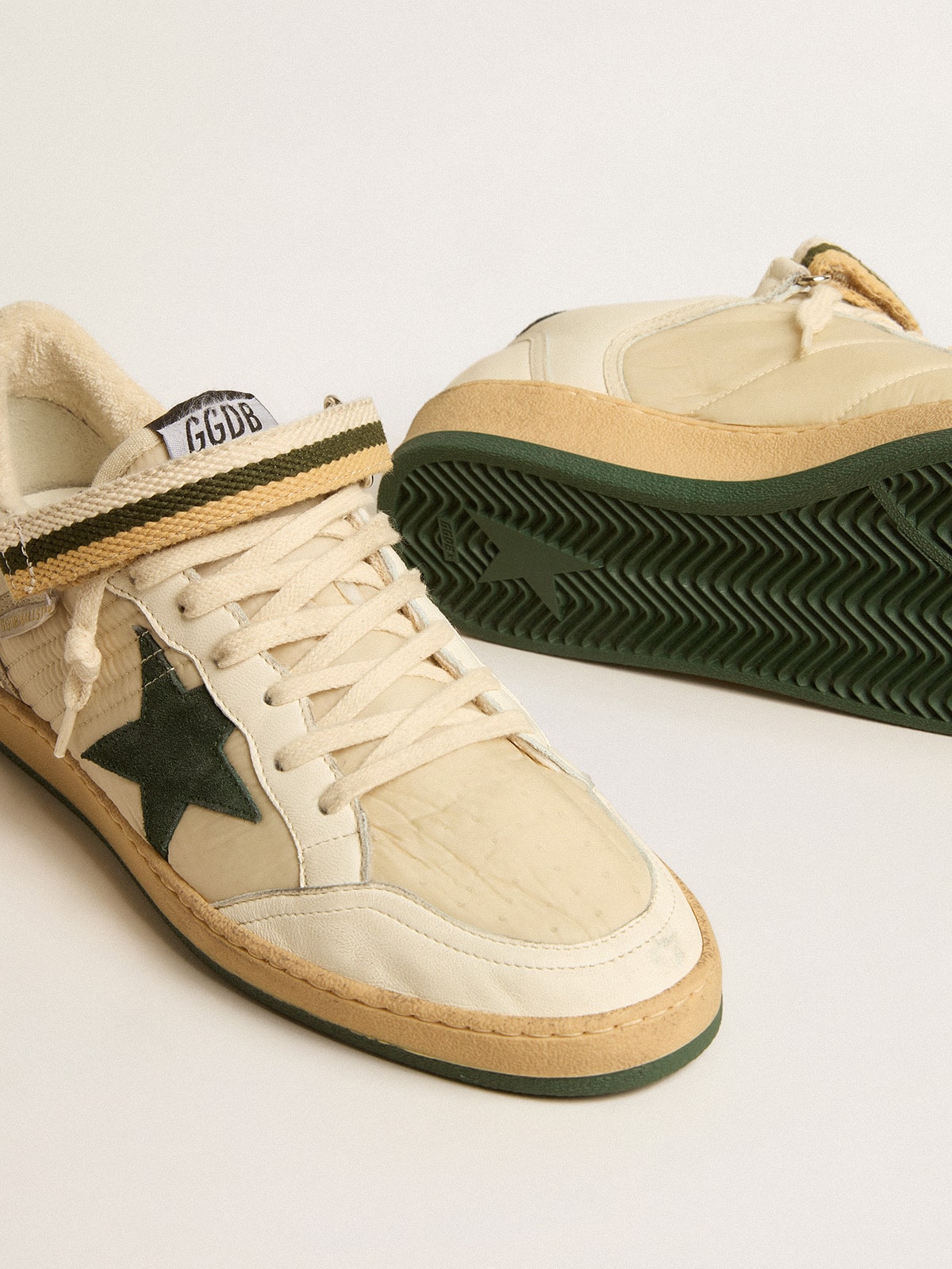 Golden Goose Ball Star In Nylon And Nappa With Green Suede Star And Heel Tab - Sneaker Türkiye