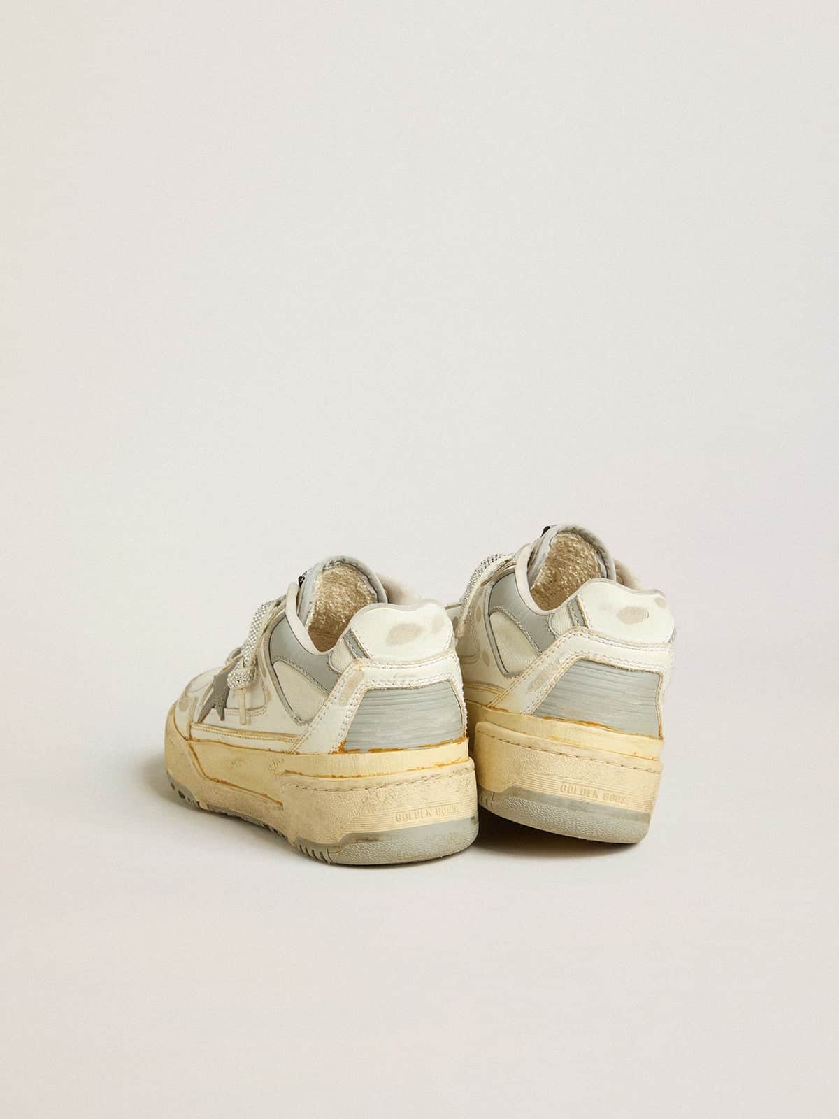 Golden Goose Men’s Forty2 In White Leather With Laces With Swarovski Crystals And Gray TPU Star - Sneaker Türkiye