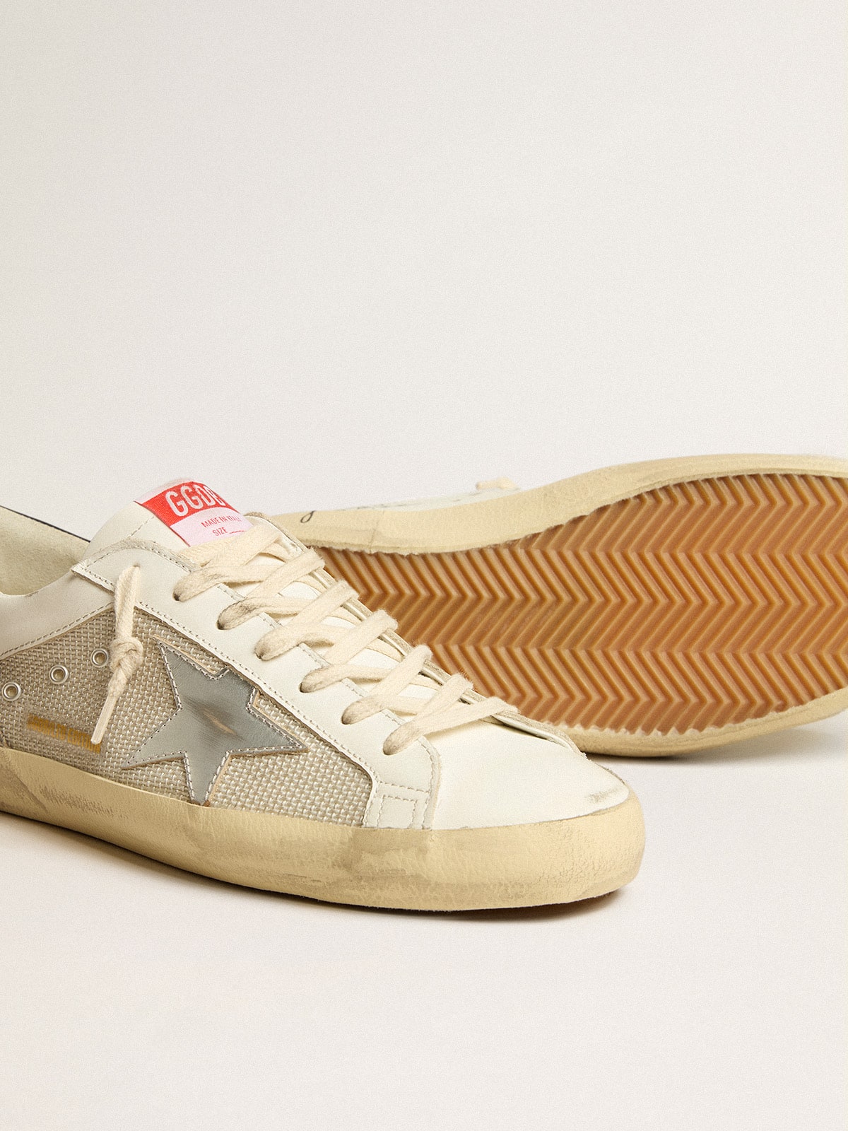 Golden Goose Men’s Super-Star LTD In Mesh And Leather With Silver Star And Blue Heel Tab - Sneaker Türkiye