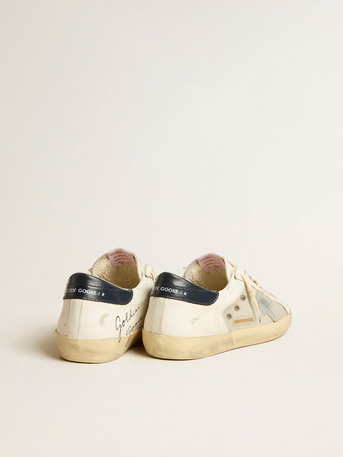 Golden Goose Men’s Super-Star LTD In Mesh And Leather With Silver Star And Blue Heel Tab - Sneaker Türkiye