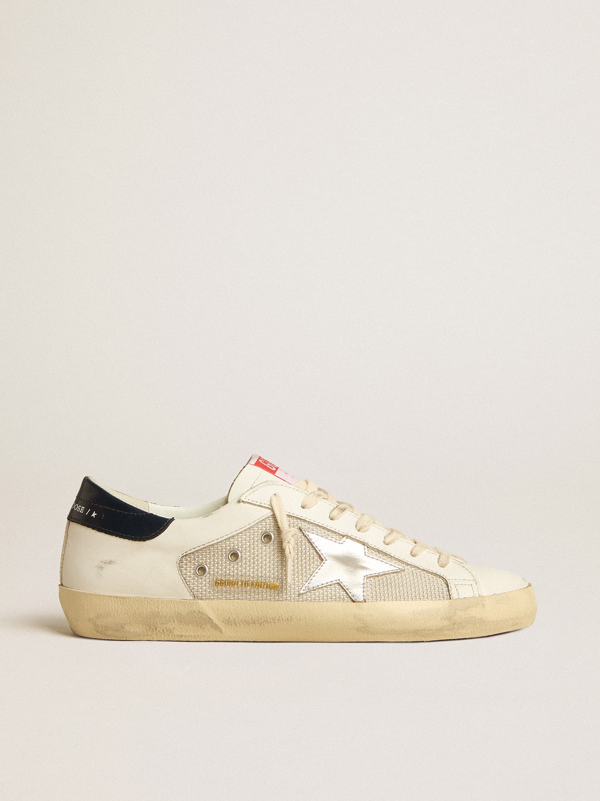 Golden Goose Men’s Super-Star LTD In Mesh And Leather With Silver Star And Blue Heel Tab - Sneaker Türkiye