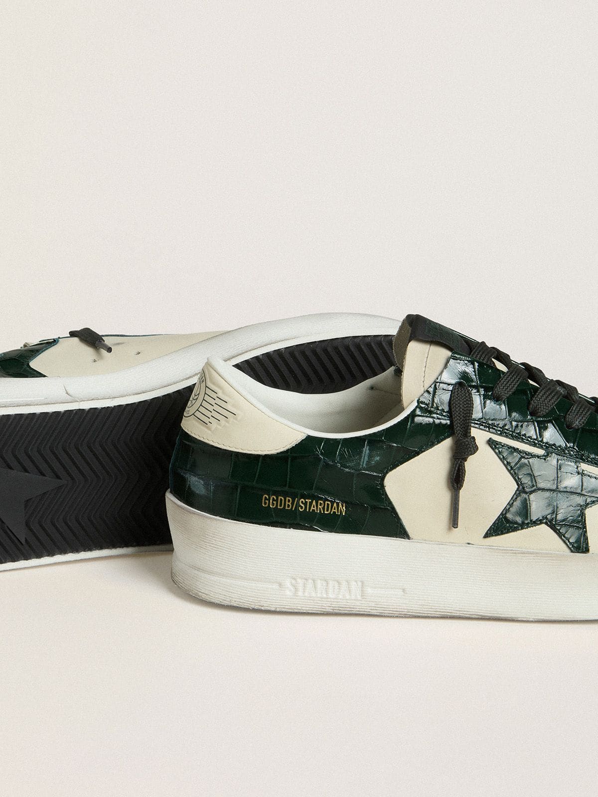 Golden Goose Men’s Stardan LTD In Cream Leather With Green Crocodile-Print Leather Star And Inserts - Sneaker Türkiye