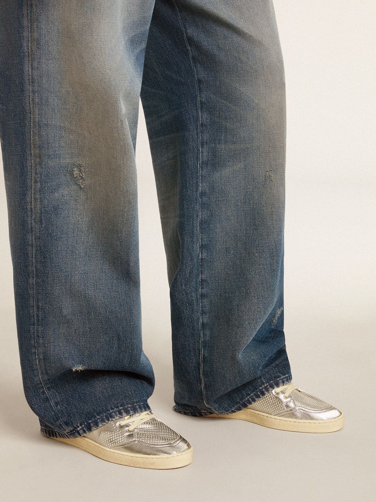 Golden Goose Bio-Based Ball Star In Metallic Silver With Silver Star And Red Heel Tab - Sneaker Türkiye