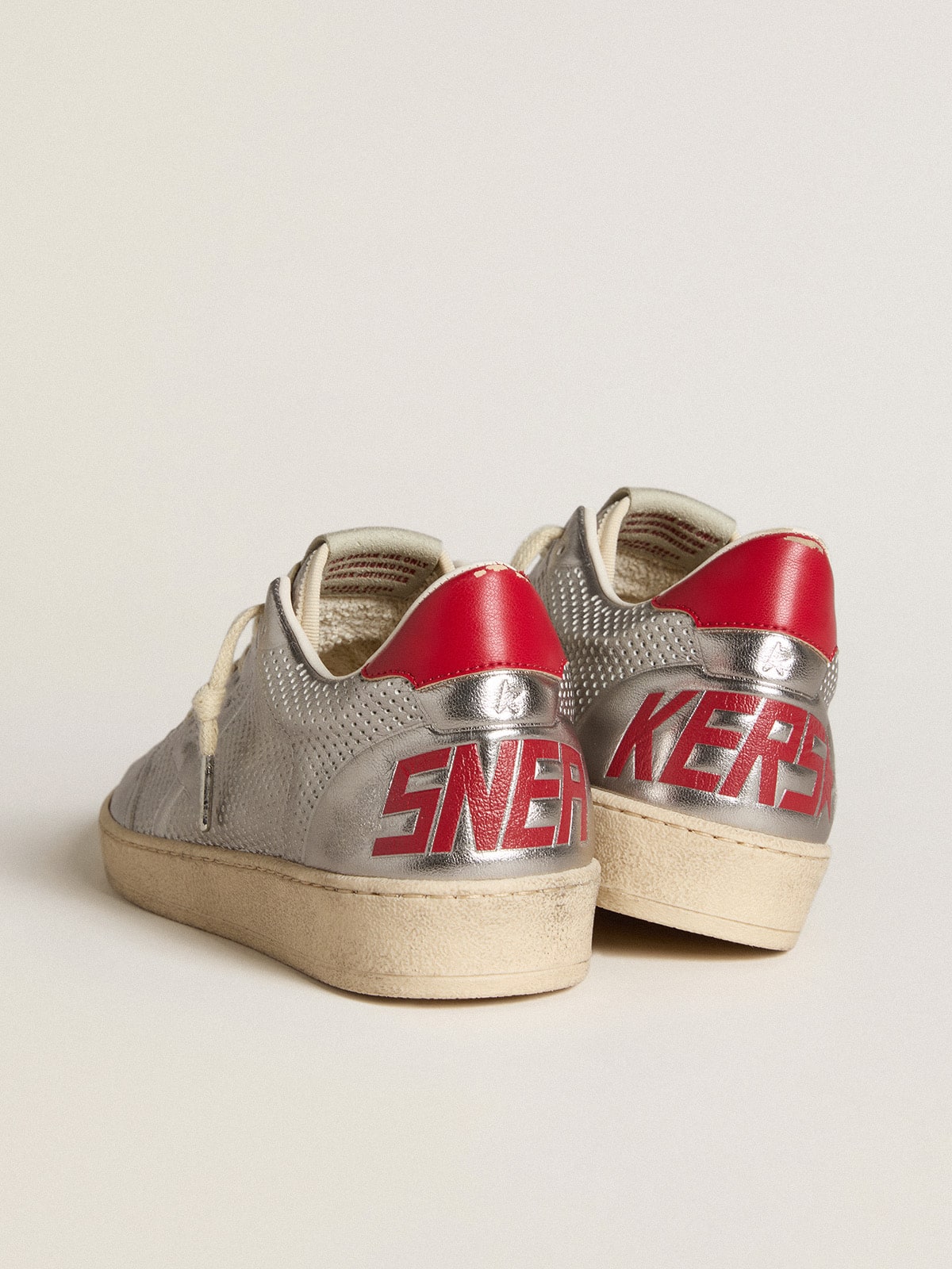 Golden Goose Bio-Based Ball Star In Metallic Silver With Silver Star And Red Heel Tab - Sneaker Türkiye