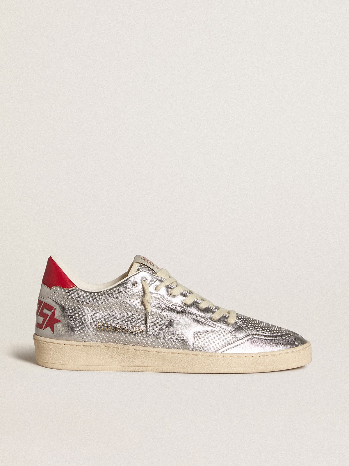 Golden Goose Bio-Based Ball Star In Metallic Silver With Silver Star And Red Heel Tab - Sneaker Türkiye