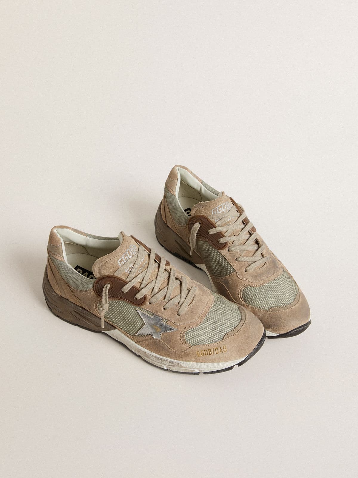 Golden Goose Men’s Dad-Star In Beige Mesh And Suede With Silver Leather Star - Sneaker Türkiye