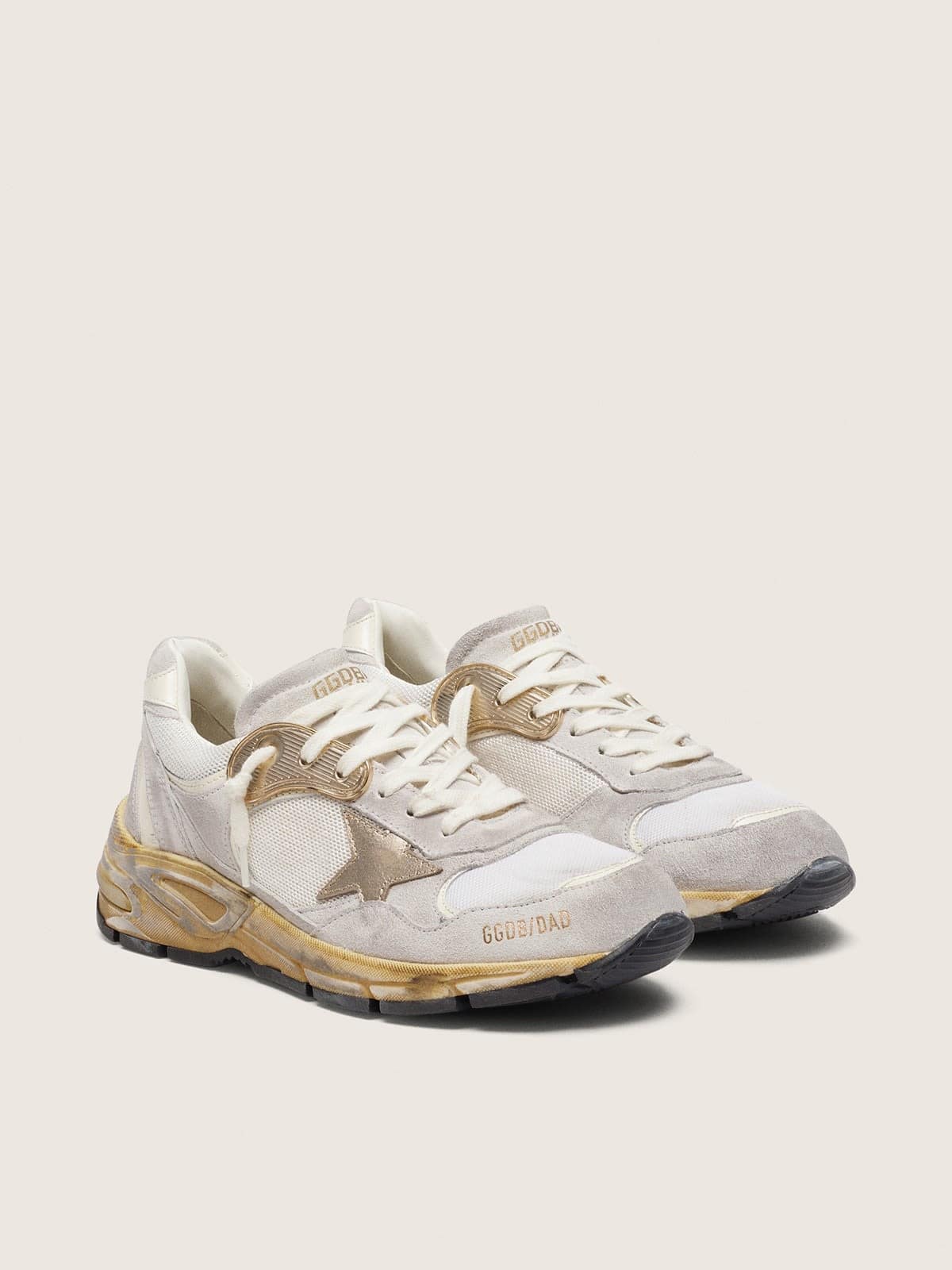 Golden Goose Men’s Dad-Star In Mesh And White Suede With Gold Foiled Leather Star - Sneaker Türkiye