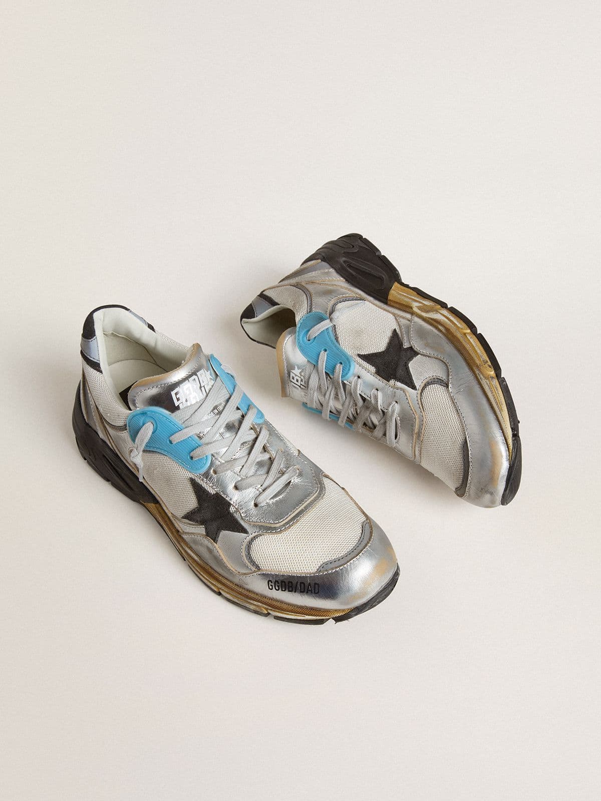 Golden Goose Men’s Dad-Star In Mesh And Silver Foiled Leather With Black Leather Star - Sneaker Türkiye
